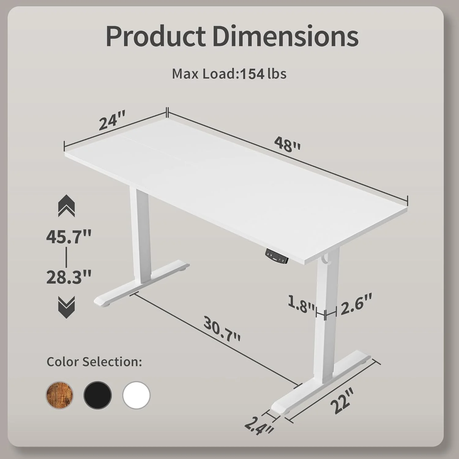 Electric Standing Desk 48 x 24 Inches Height Adjustable Desk