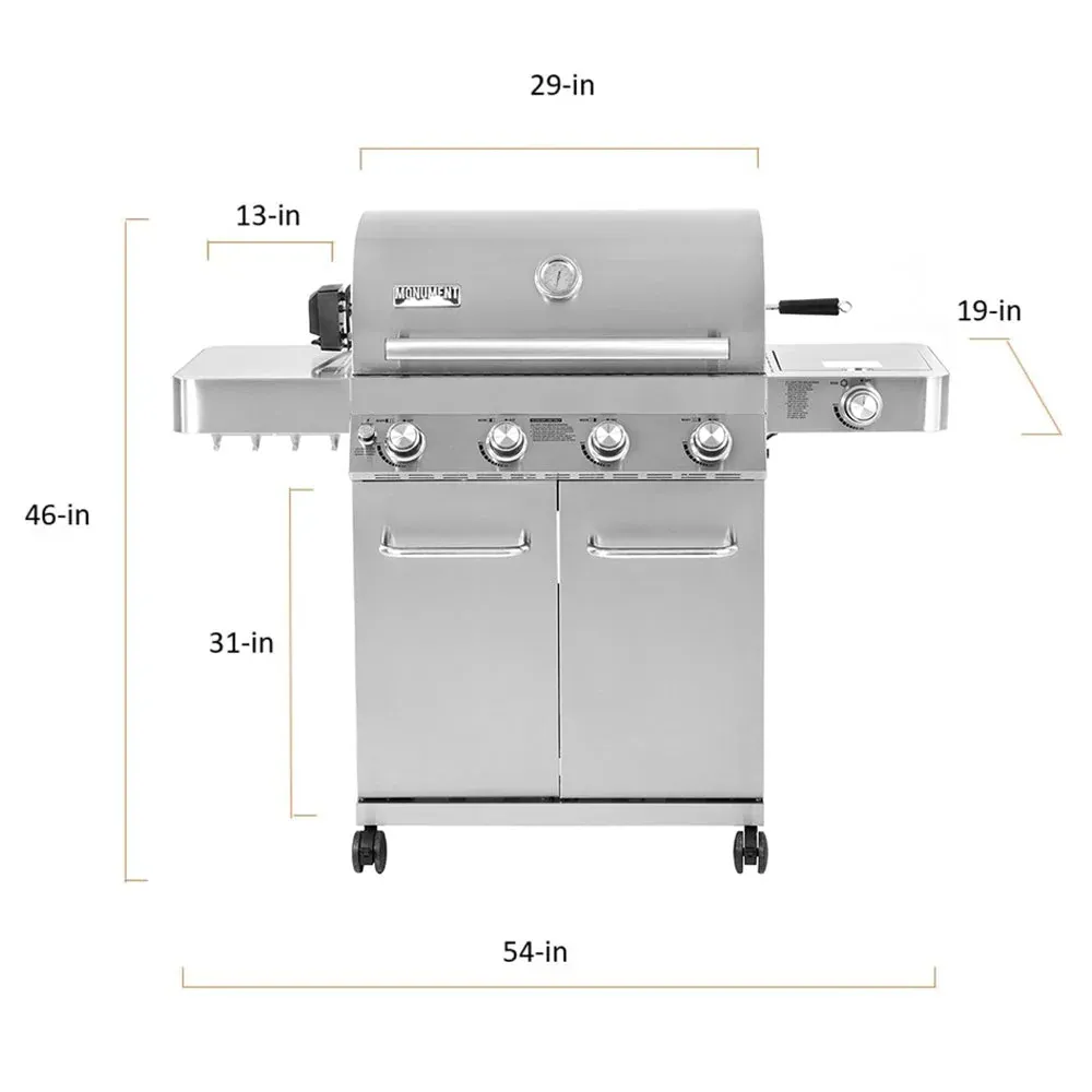 Monument Grills 17842 Stainless Steel 4 Burner Propane Gas Grill with Rotisserie