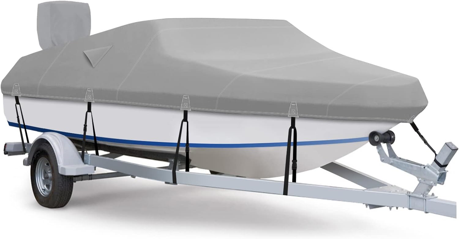 2025 Fuprosico 600D Waterproof Winter Boat Cover with Motor Cover 17-19 ft Fits Bass Boat