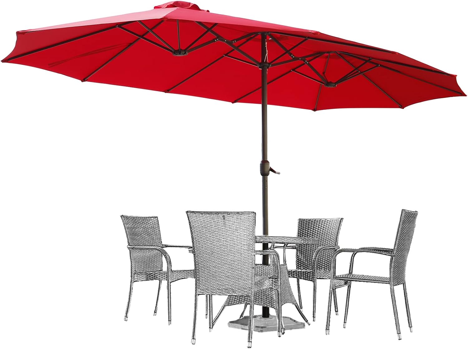 15ft Patio Umbrella with Solar Lights, Large Double Umbrella Outdoor, Rectangle 180''x106'' Umbrellas with 156 PCS LED Lights and Crank Handle for Backyard Deck Pool Shade in Black(1.9