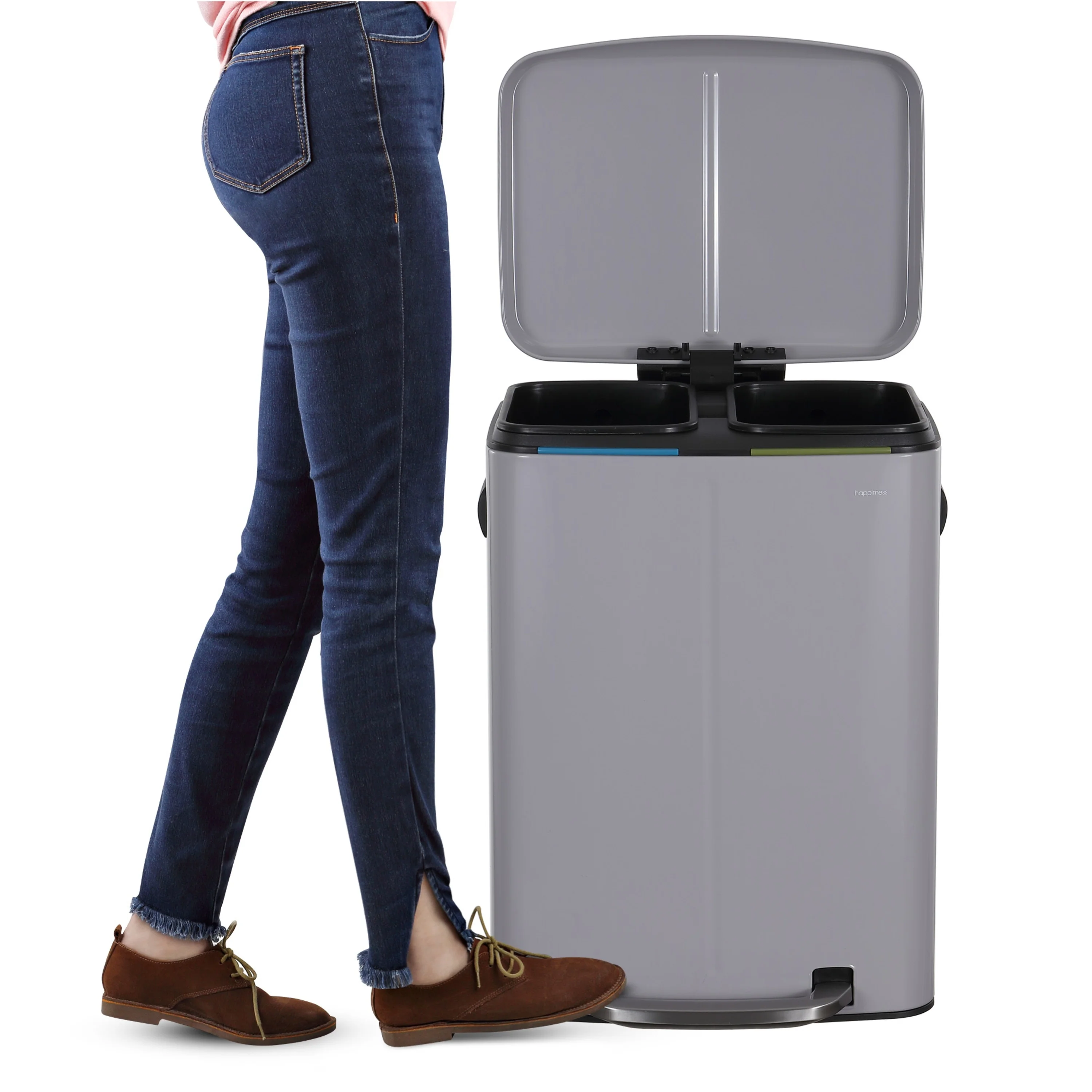 happimess 10.6-Gallon Double Bucket Trash Can with Soft Close Lid