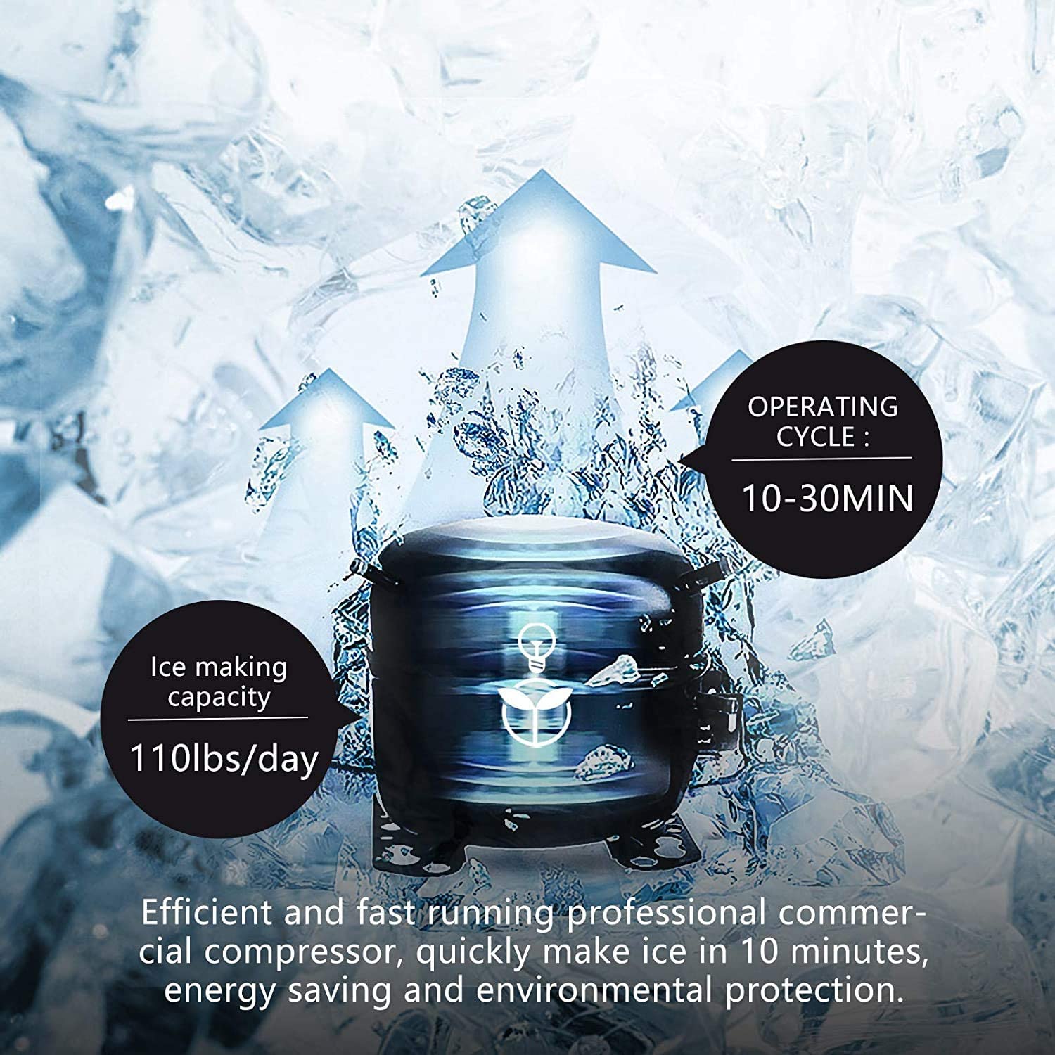 Commercial Ice – 110LBS/24H Stainless Steel Free-Standing Ice Machine Maker Air Cooling Ice