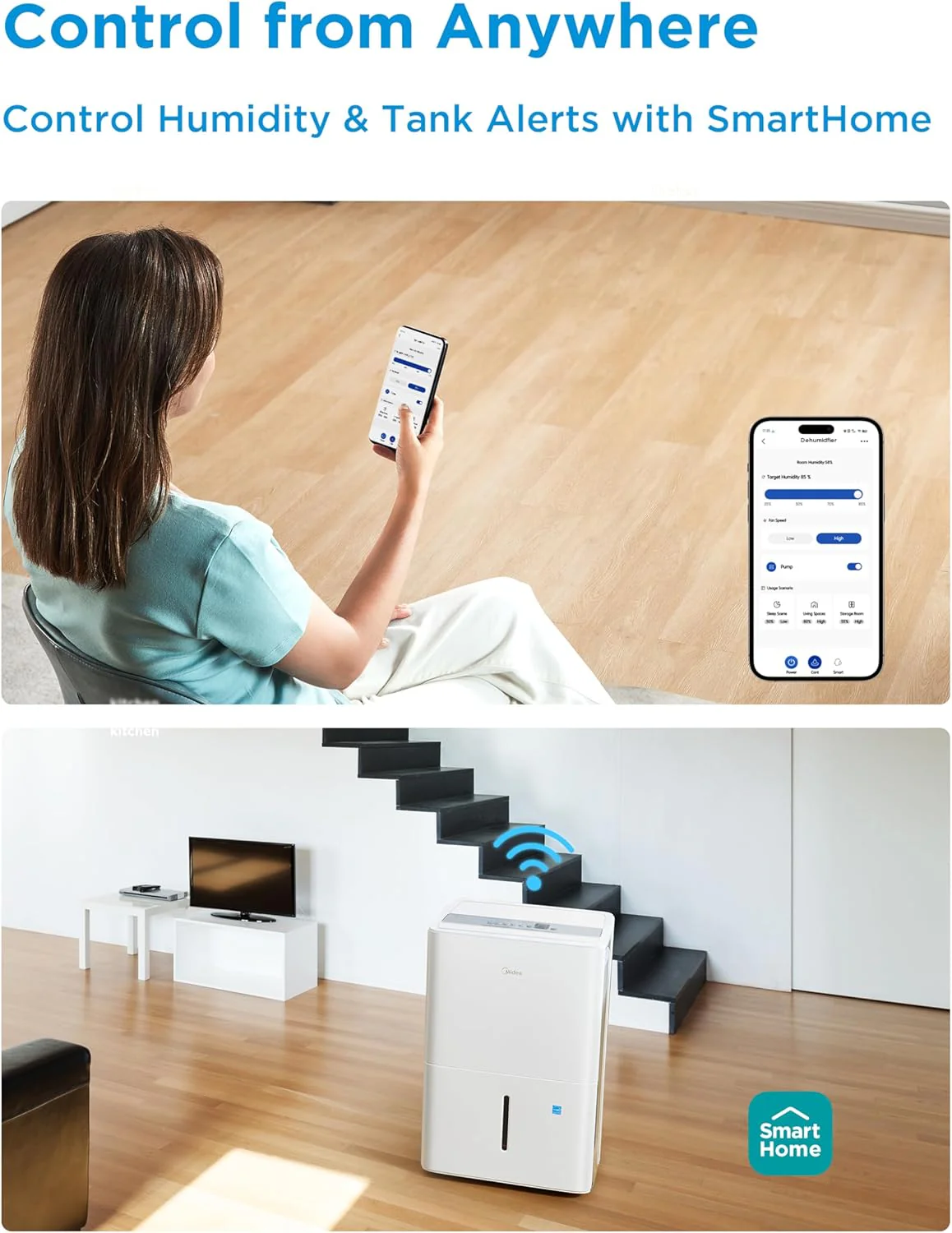 Midea 4,500 Sq. Ft. Dehumidifier With Pump Included, Energy Star Certified, 50 Pint - Ideal For Basements, Large & Medium Sized Rooms, And Bathrooms (White)