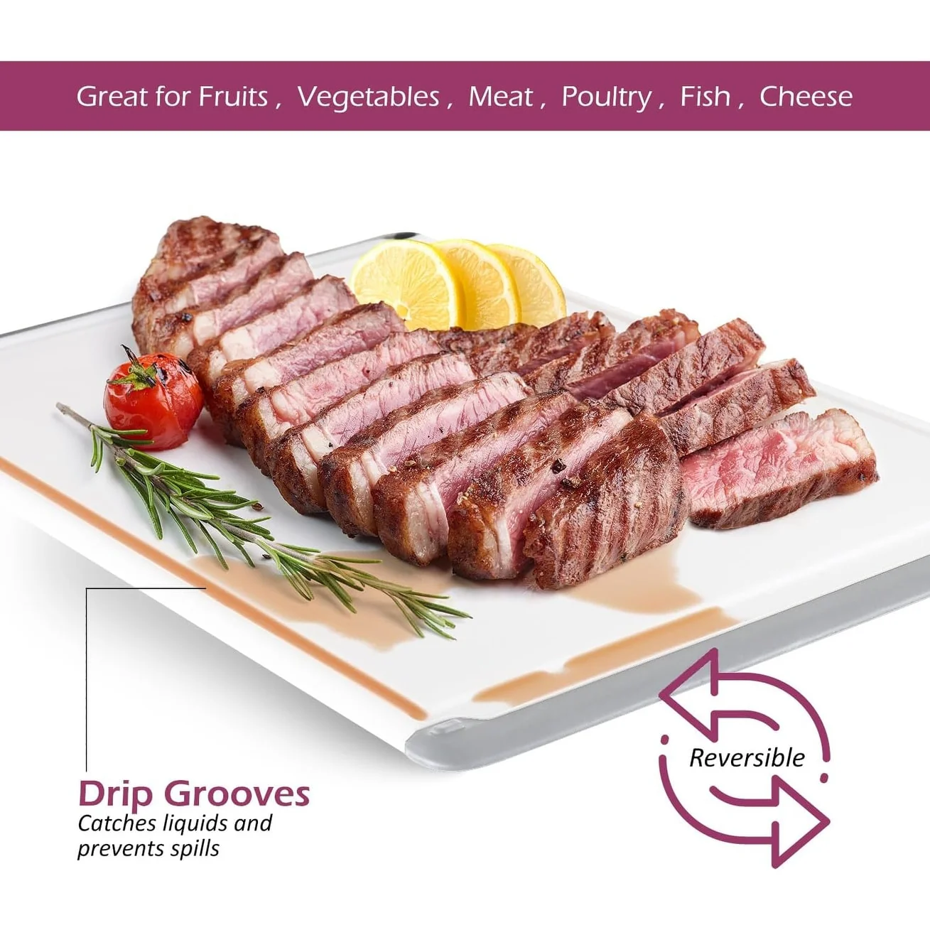 Plastic Cutting Boards - Large 18 x 12 Inch Rubber Cutting Board with Juice Grooves, Non-Slip, Dishwasher Safe Cutting Boards