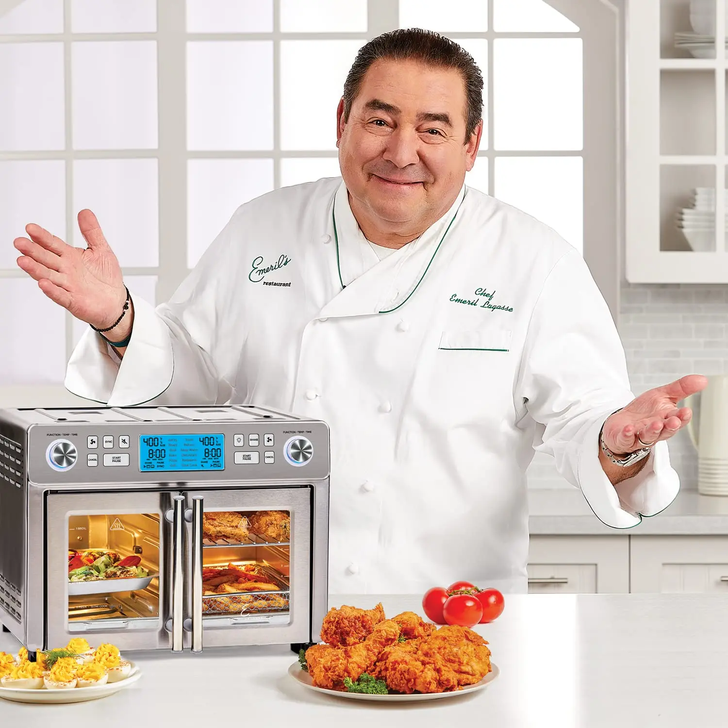 2025 Emeril Lagasse Dual Zone 360 Air Fryer Oven Combo with French Door, 25 QT Extra Large Family Size Meals to Cook Two Foods in Two Different Ways at The Same Time, Up to 60% Faster from Frozen to Finish