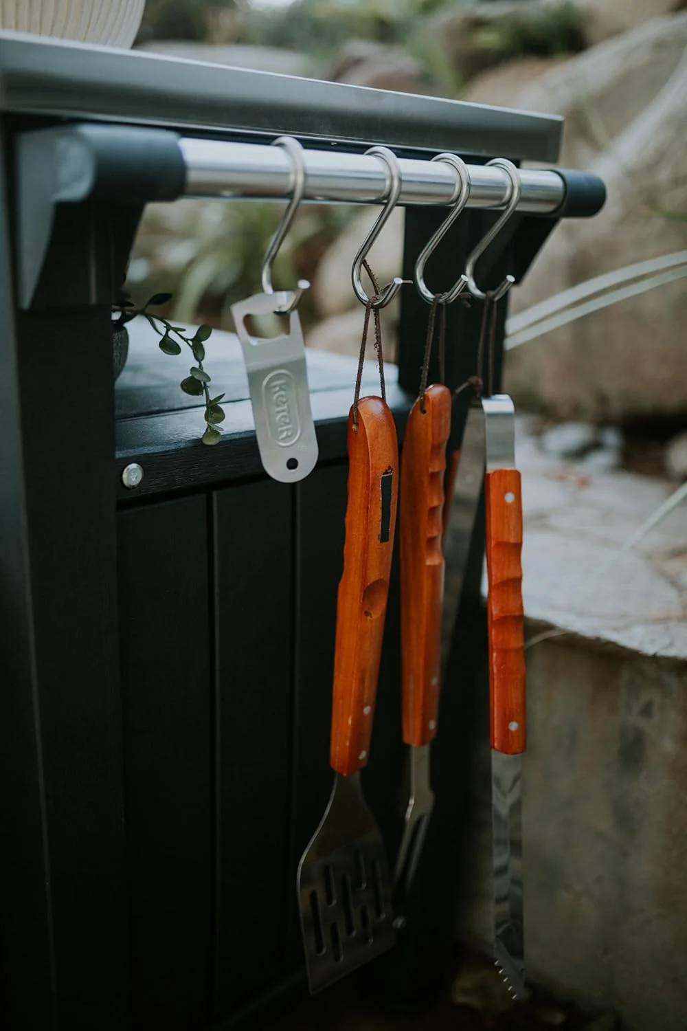Outdoor Rolling Table Cart for Food Prep, Storage, Bar & Grill, Dark Brown