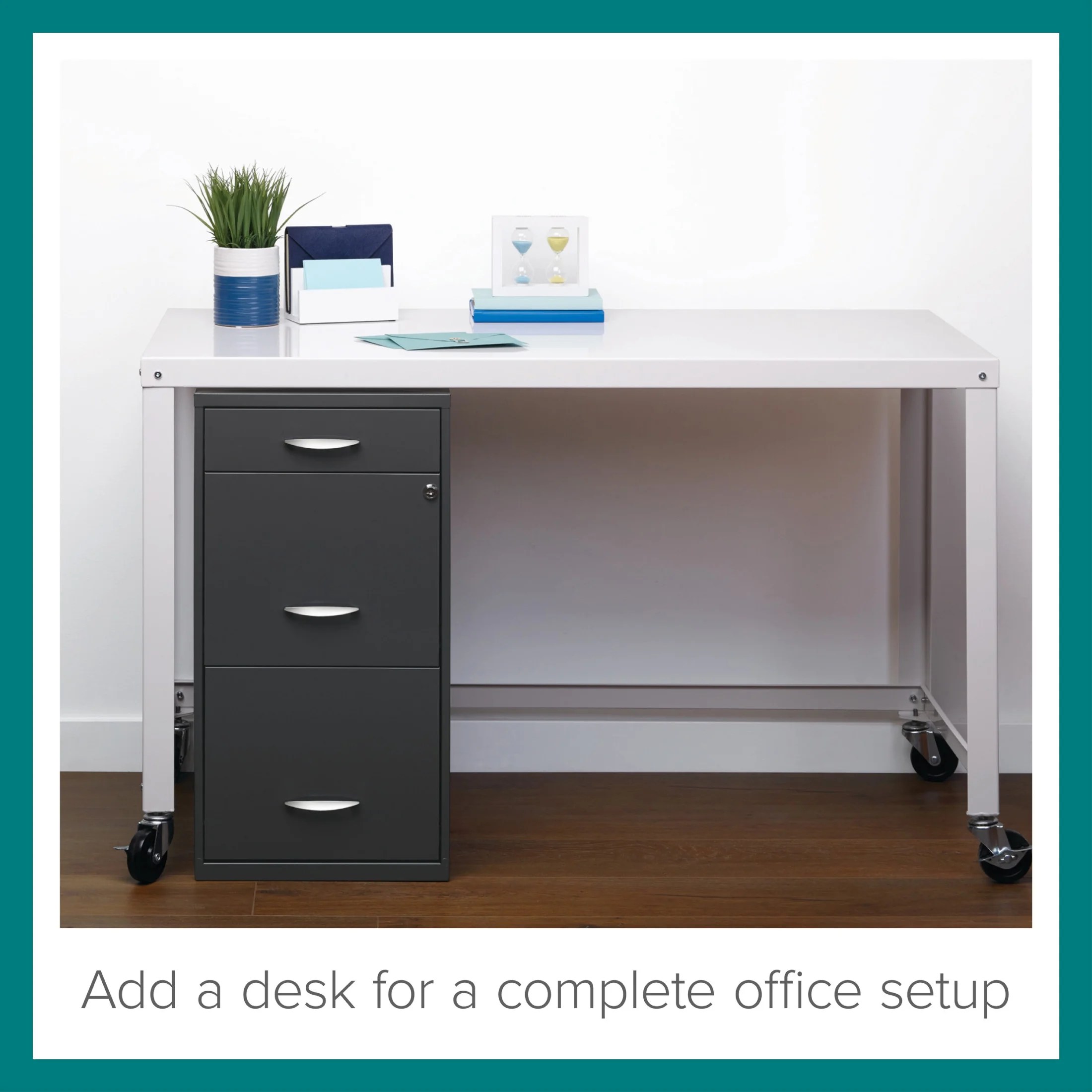 Space Solutions 3 Drawer Letter Width Vertical File Cabinet with Pencil Drawer, Charcoal