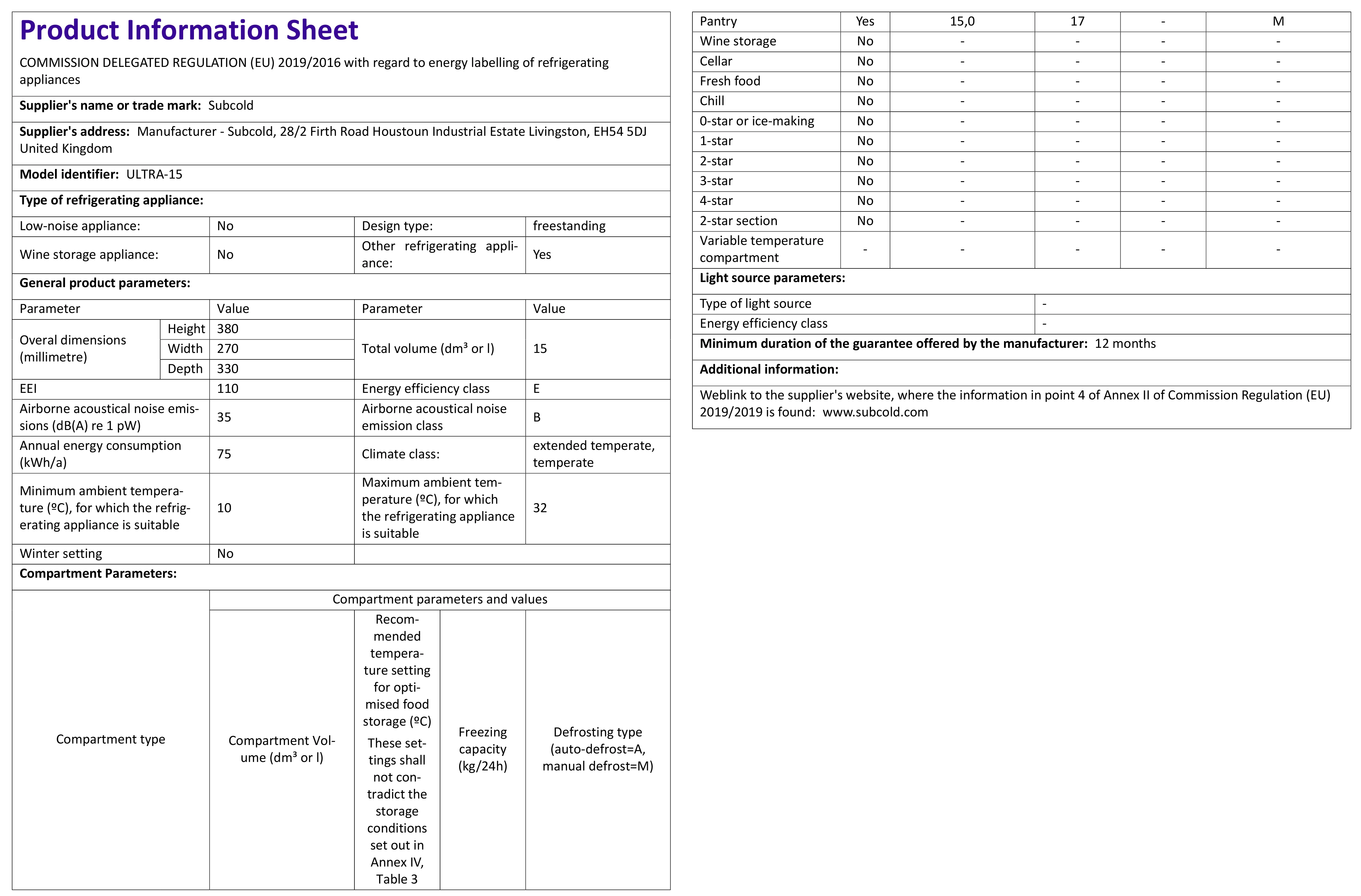 2025 Subcold Ultra 15L Mini Fridge