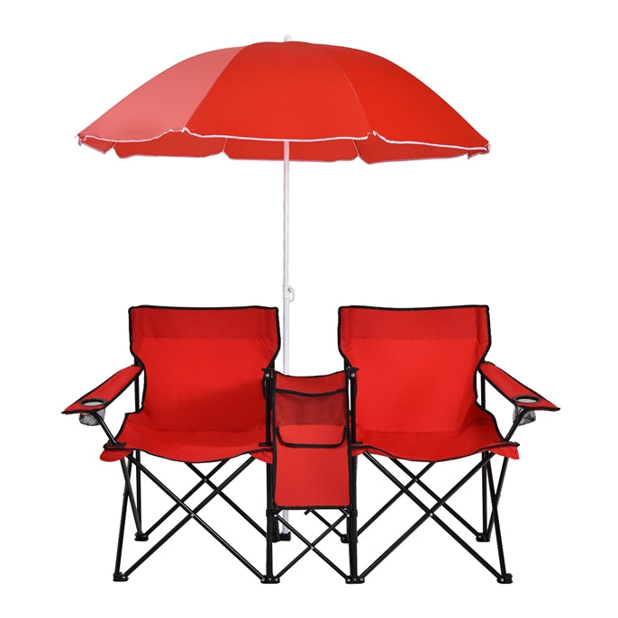2025 Double Folding Picnic Chairs Umbrella Mini Table Beverage Holder Carrying Bag