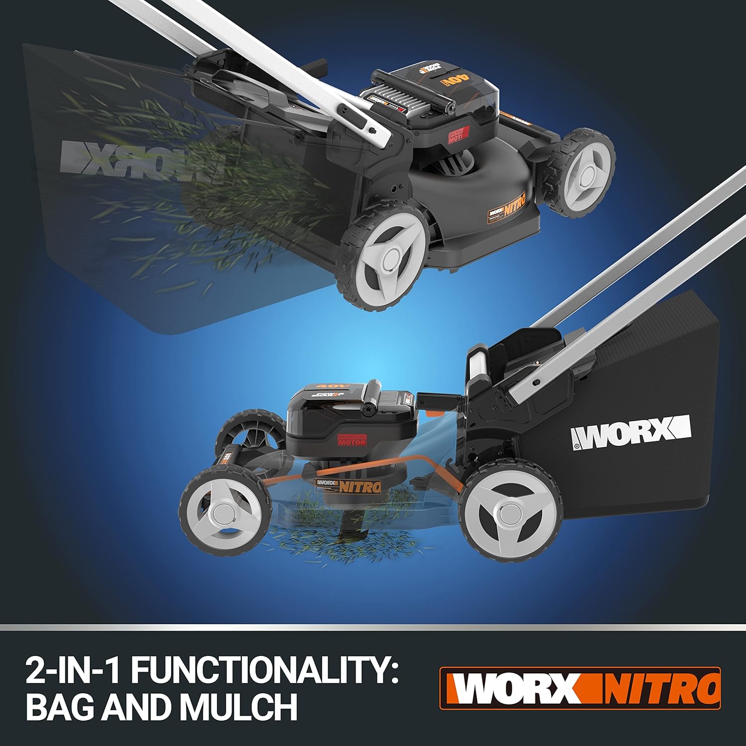 Worx Nitro 34 cm Akku-Rasenmher, Elektrischer Rasenmher, WG779E, 40 V PowerShare PRO 2 STK. 2,5 Ah Akku (Akkus & Ladegert inklusive)