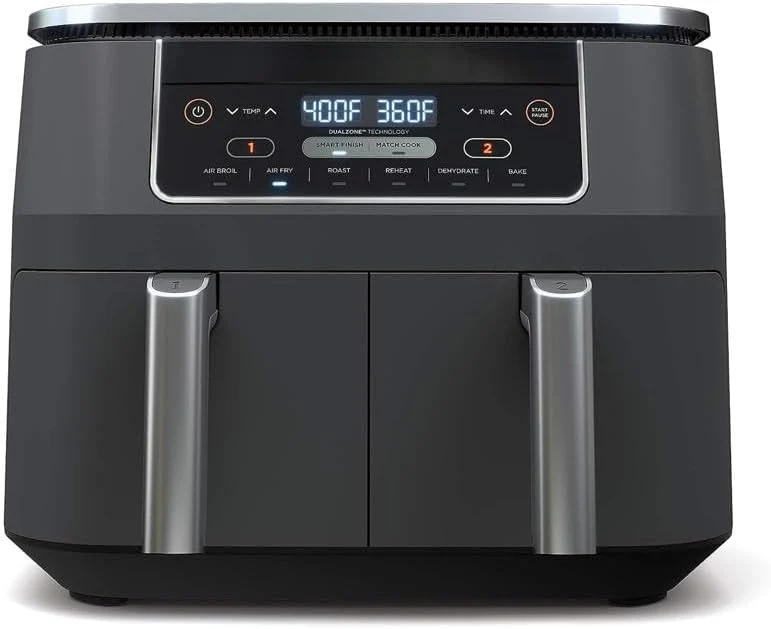 10 Quart 6-in-1 DualZone XL 2-Basket Air Fryer with 2 Independent Frying Baskets, Match Cook & Smart Finish to Roast, Broil, Dehydrate for Quick, Easy Family-Sized Meals, Grey