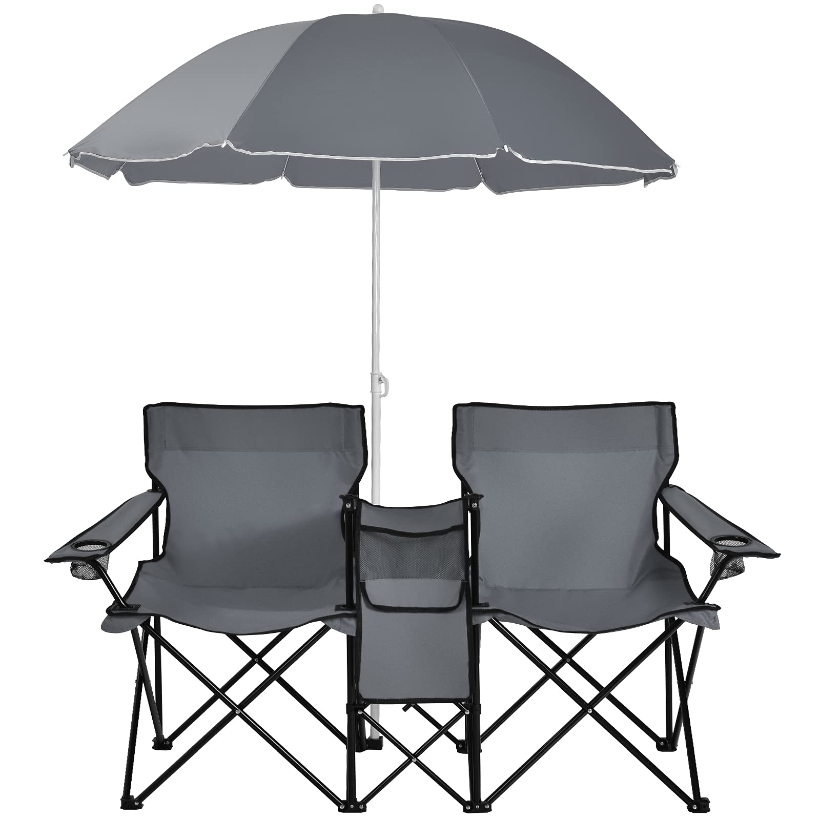 2025 Double Folding Picnic Chairs Umbrella Mini Table Beverage Holder Carrying Bag