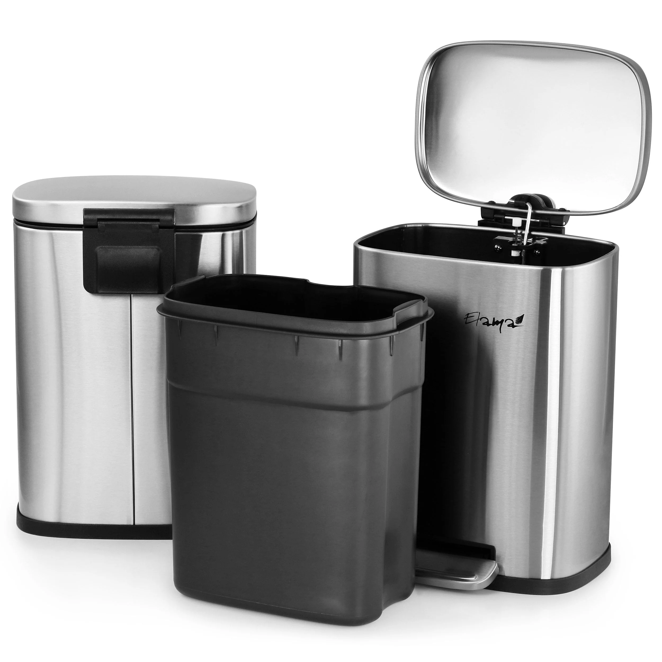 Elama 3 Piece Stainless Steel Trash Can