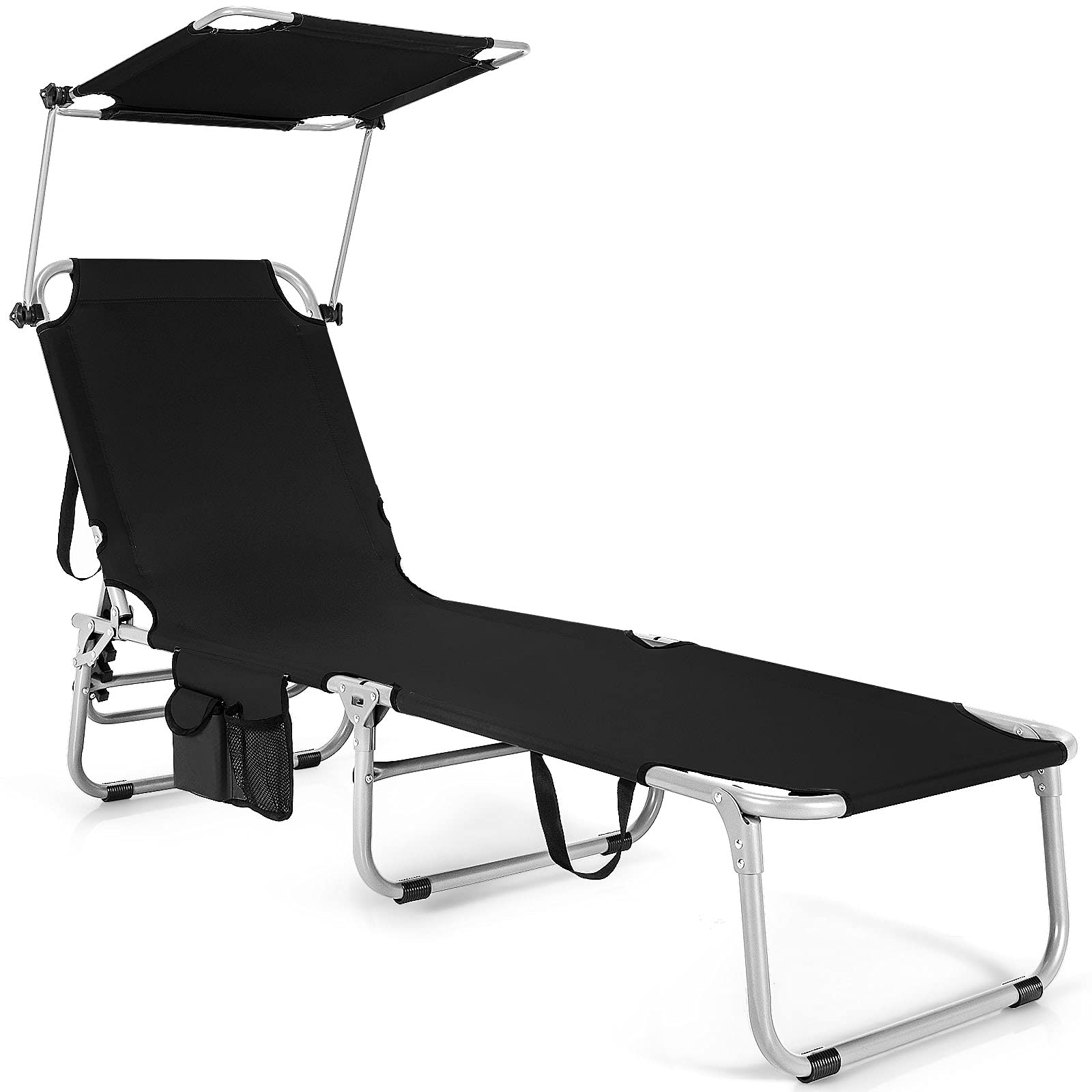 Folding Lounge Chair w/Shade Canopy and Storage Pocket
