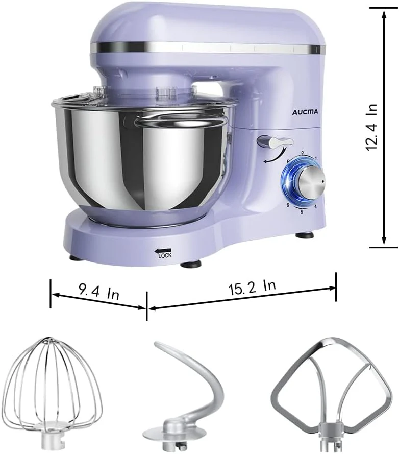Aucma Stand Mixer,6.5-QT 660W 6-Speed Tilt-Head Food Mixer, Kitchen Electric Mixer with Dough Hook