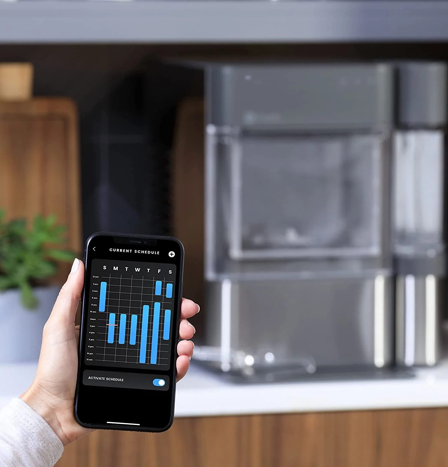 Countertop Nugget Ice Maker | Ice Machine with WiFi Connectivity | Smart Home Kitchen Essentials | Black Stainless