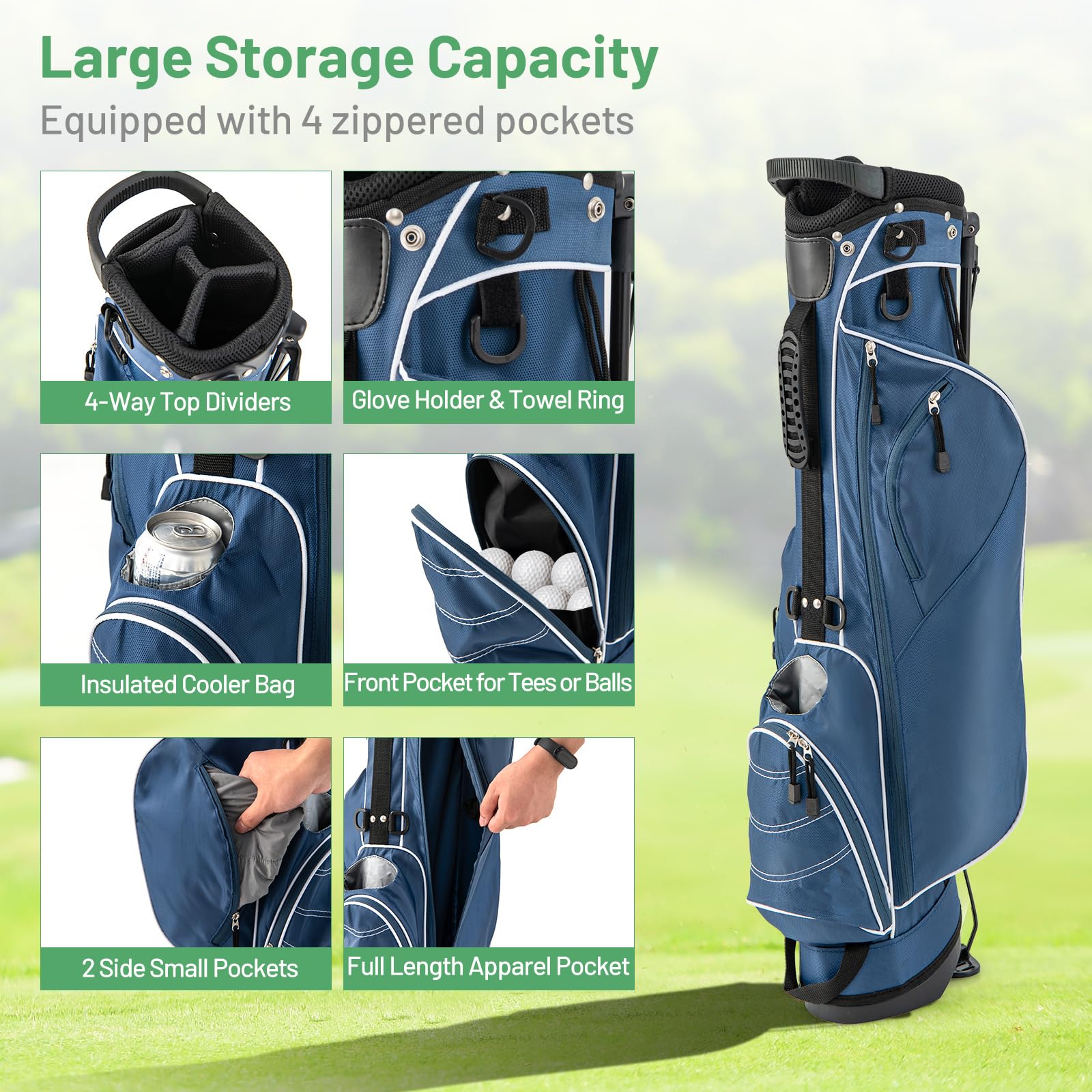2025 Golf Stand Bag, Lightweight Golf Club Bag with 4 Way Top Dividers