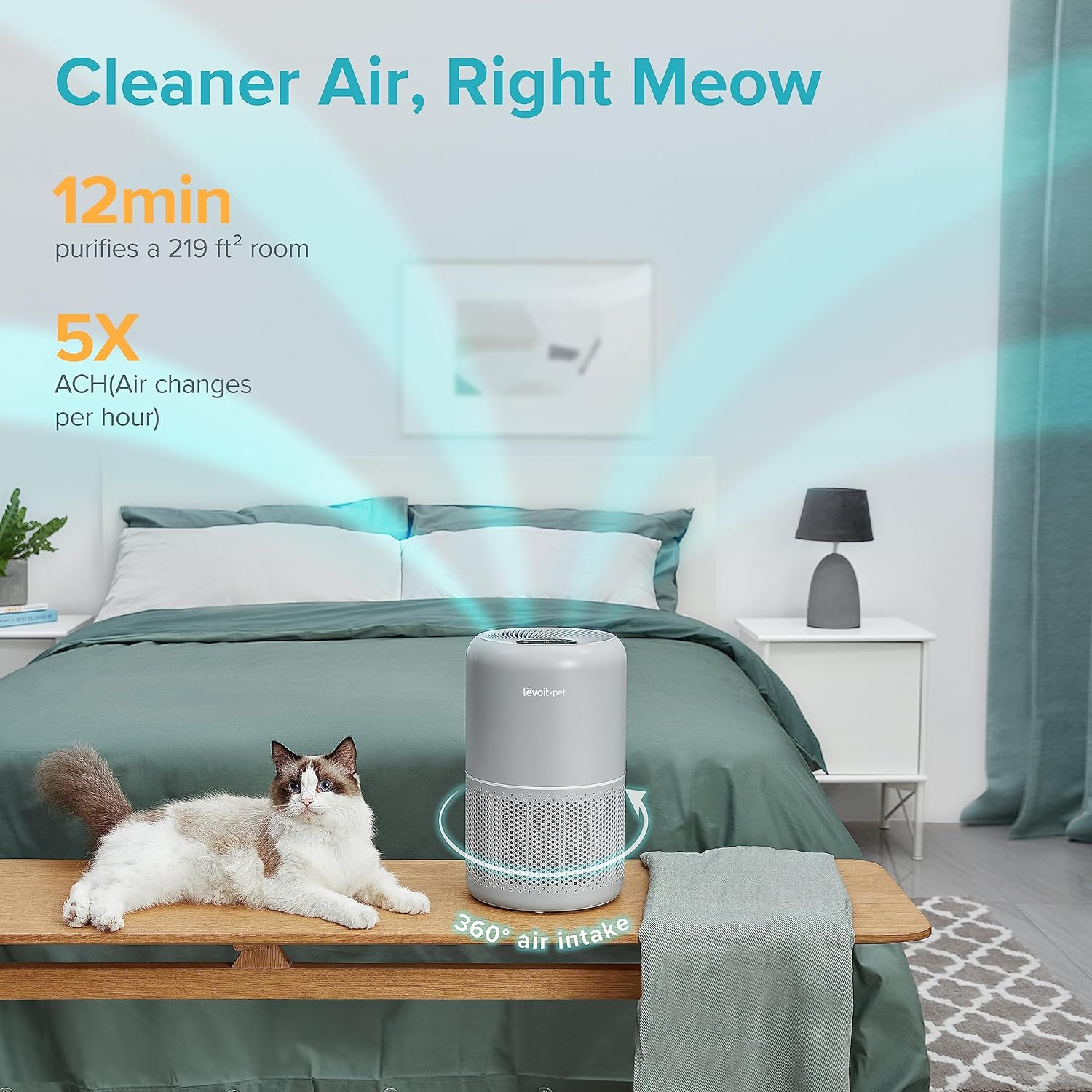 Air Purifier for Home Allergies Pets Hair in Bedroom & Standing Fan for Bedroom, 82ft CirculAir 120° Oscillating Fan