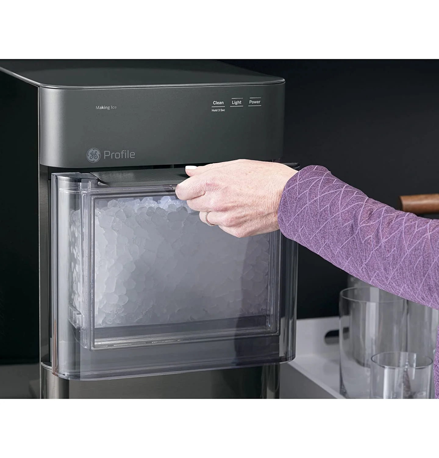 Countertop Nugget Ice Maker | Ice Machine with WiFi Connectivity | Smart Home Kitchen Essentials | Black Stainless