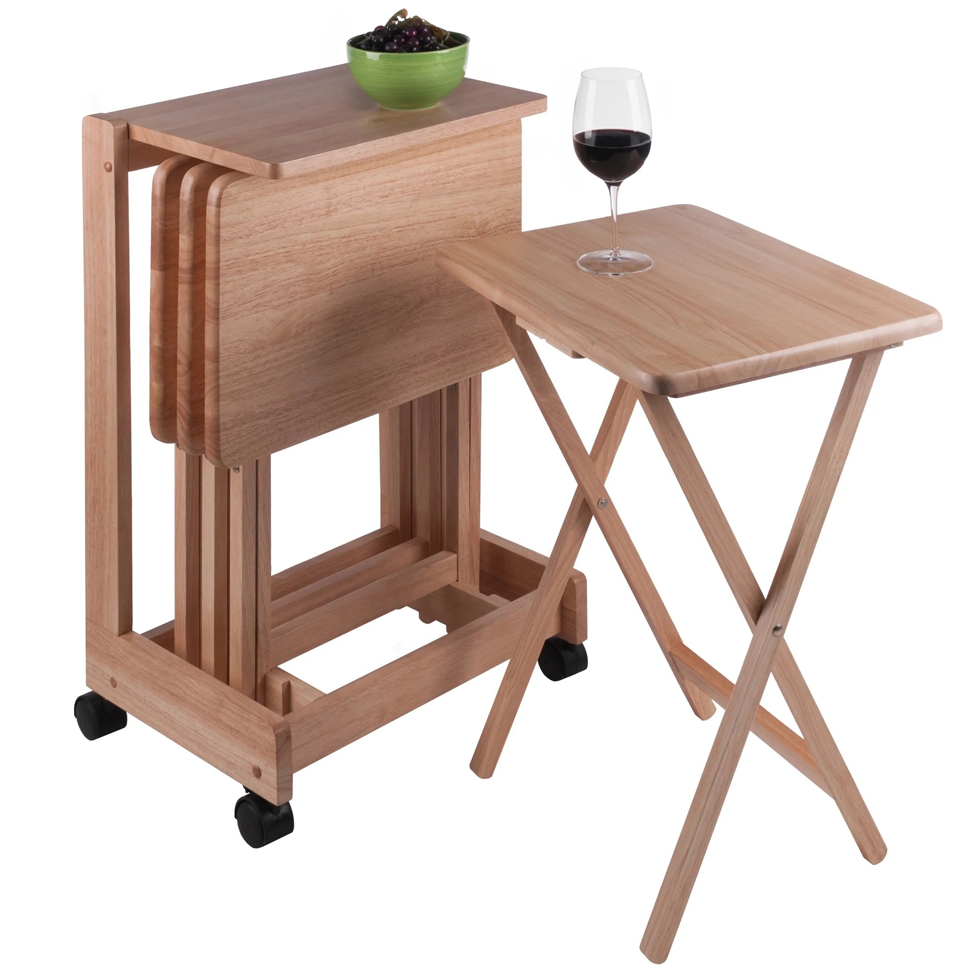 Winsome Brienda 5-Piece Snack Table Set, Serving Cart, Natural Finish