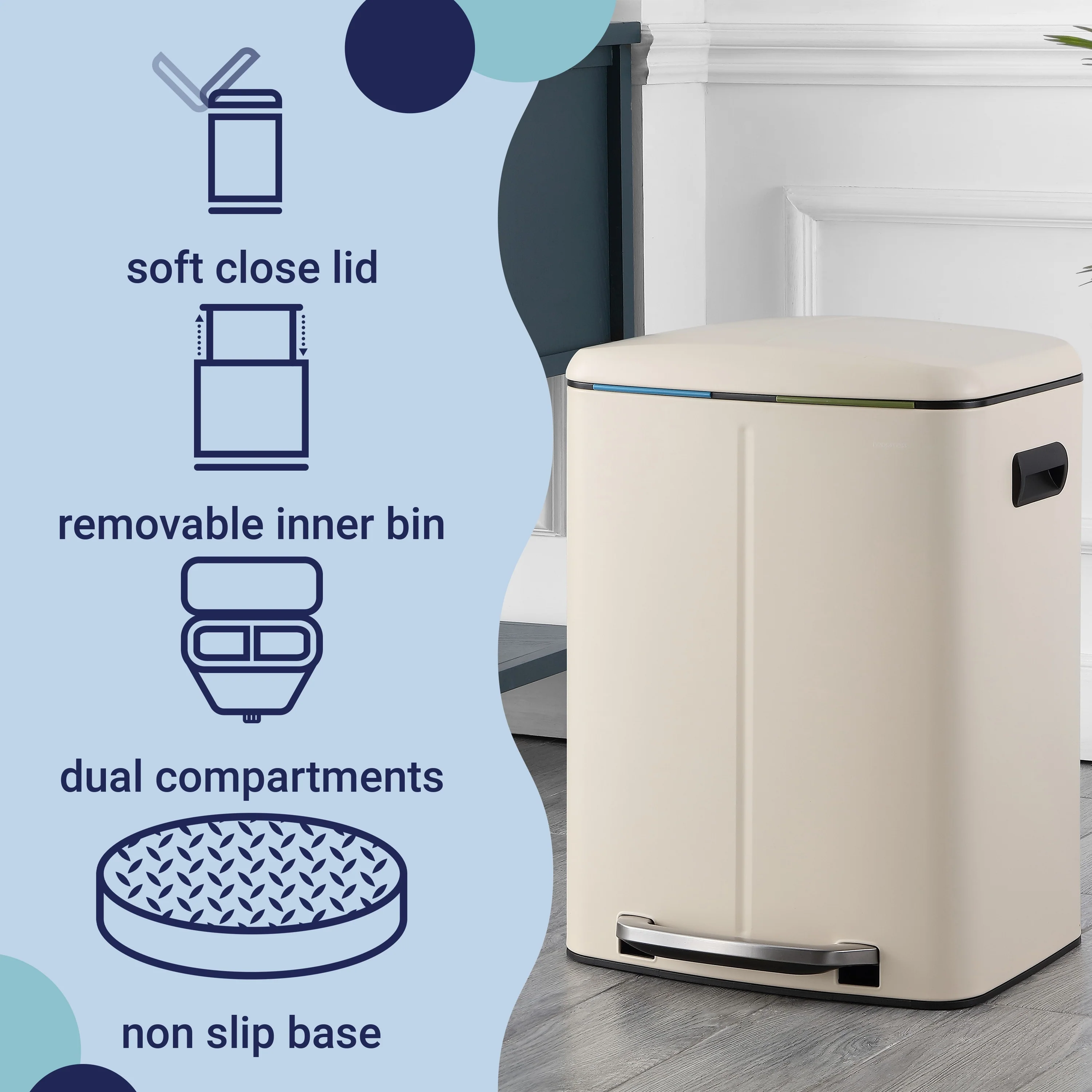 happimess 10.6-Gallon Double Bucket Trash Can with Soft Close Lid