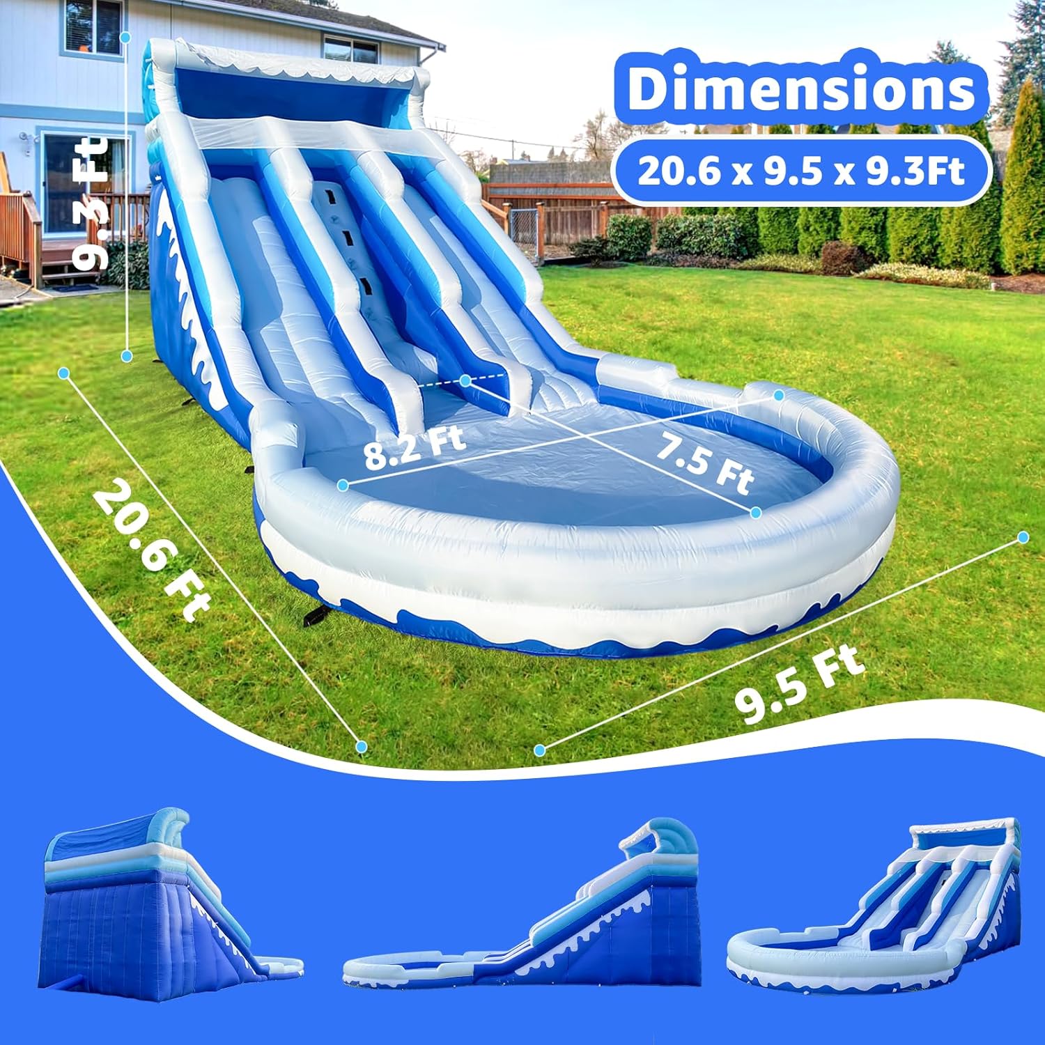 2025 Large Inflatable Water Slide Swimming Pool Play Center, Commercial Grade Lightweight Premium Water Slide Bounce House 20.6x9.5x9.3Ft for Kids and Adults (with Blower)