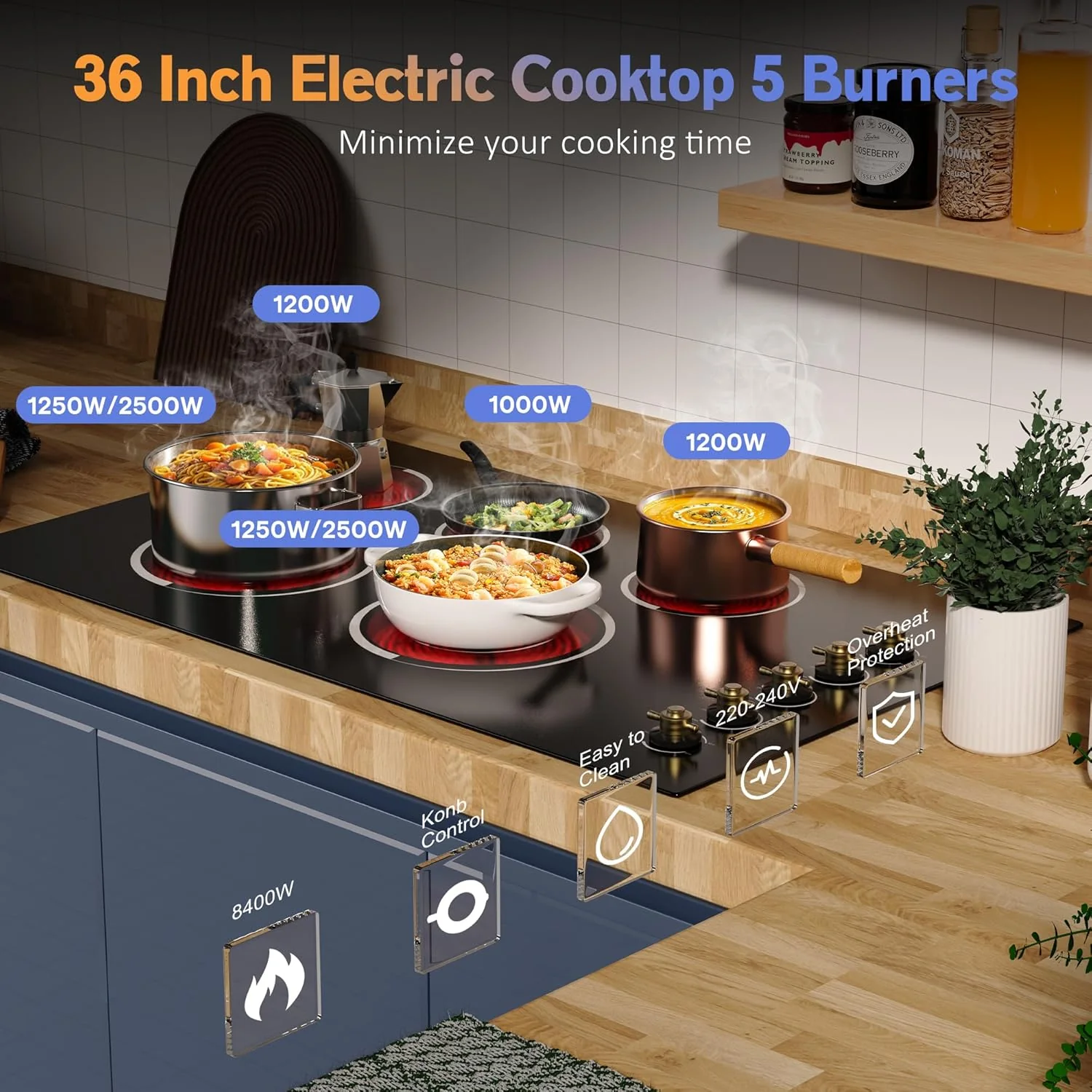 Electric Cooktop 30 Inch - 5 Burners Built-in Ceramic Cooktop, 30