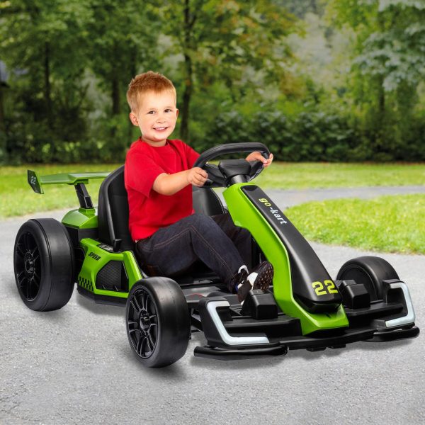 24V Electric Go Kart, with 300W Strong Motor, Drift/Sport Mode, Big Battery, Eva Tire,Length Adjustmen for Outdoor Racing Toy-Green