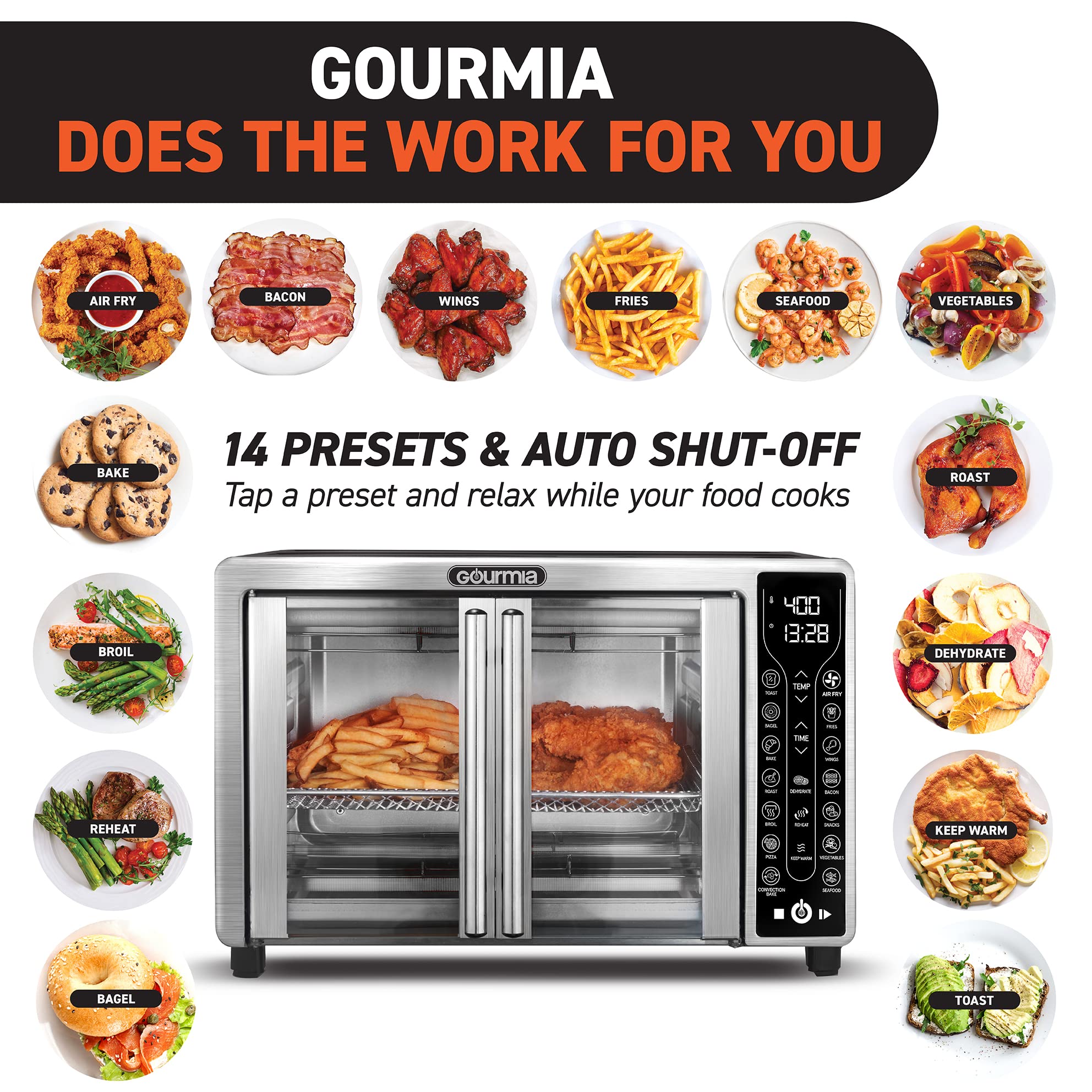 Gourmia Toaster Oven Air Fryer Combo 17 Cooking Presets