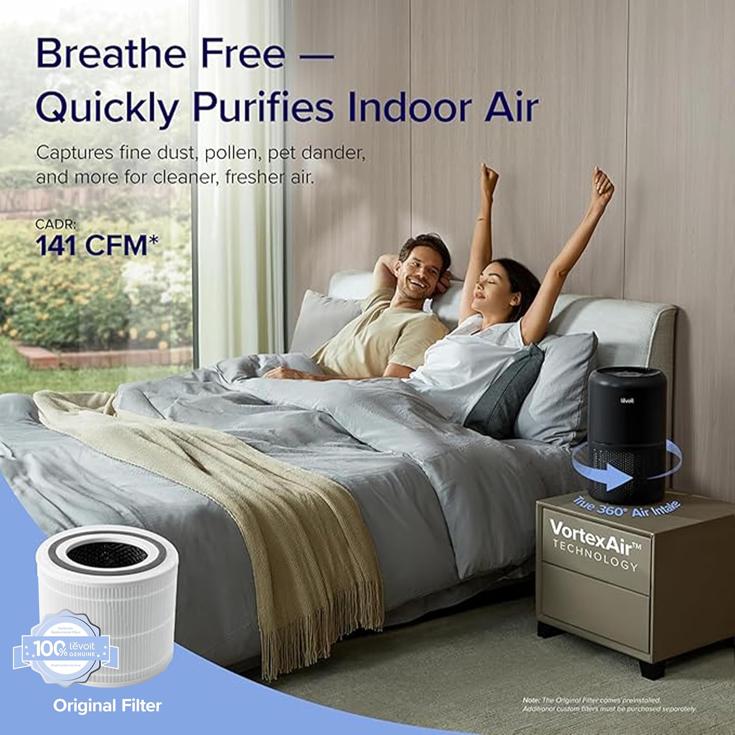 Air Purifier for Home Allergies Pets Hair in Bedroom & Standing Fan for Bedroom, 82ft CirculAir 120° Oscillating Fan