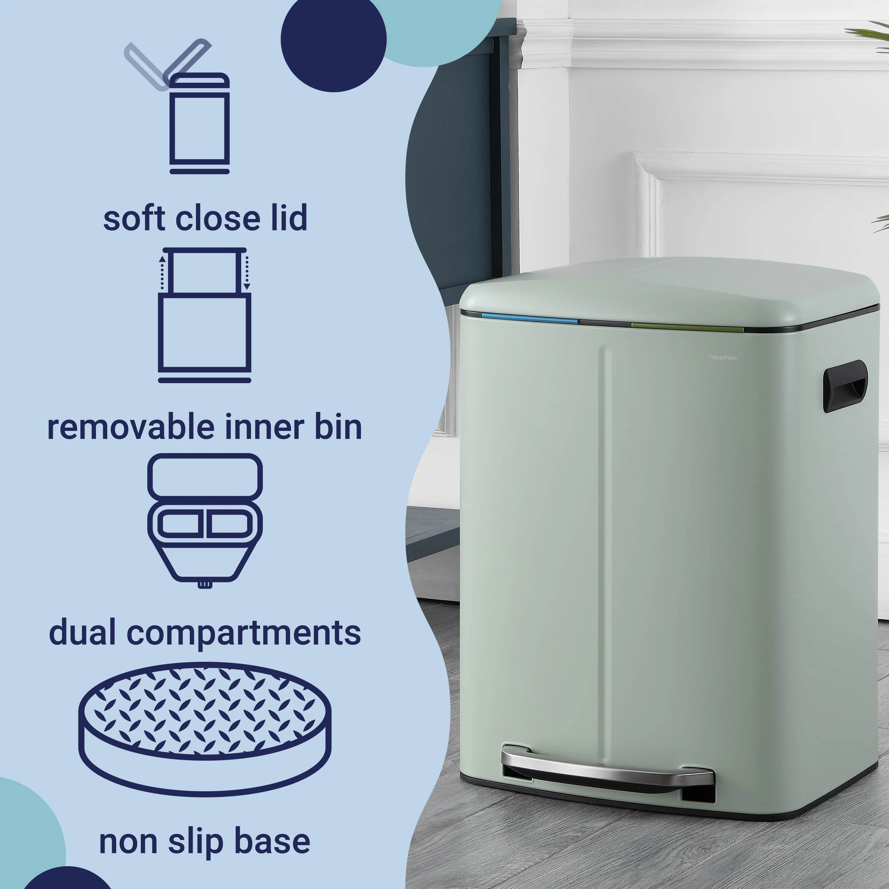 happimess 10.6-Gallon Double Bucket Trash Can with Soft Close Lid