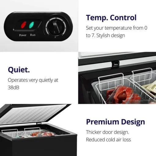 Chest Freezer – 3.5 Cu Ft with 2 Removable Baskets – Reach In Freezer Chest – Quiet Compact Freezer – 7 Temperature Settings – Black