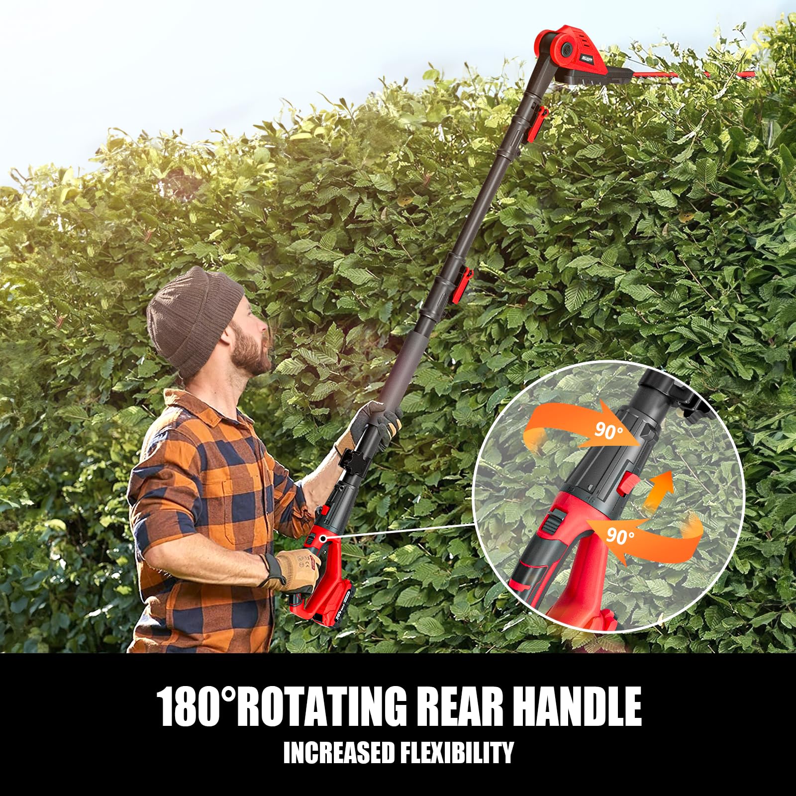 Alloyman 20V MAX Pole Hedge Trimmer with 2 Packs 2.0Ah Batteries & Charger