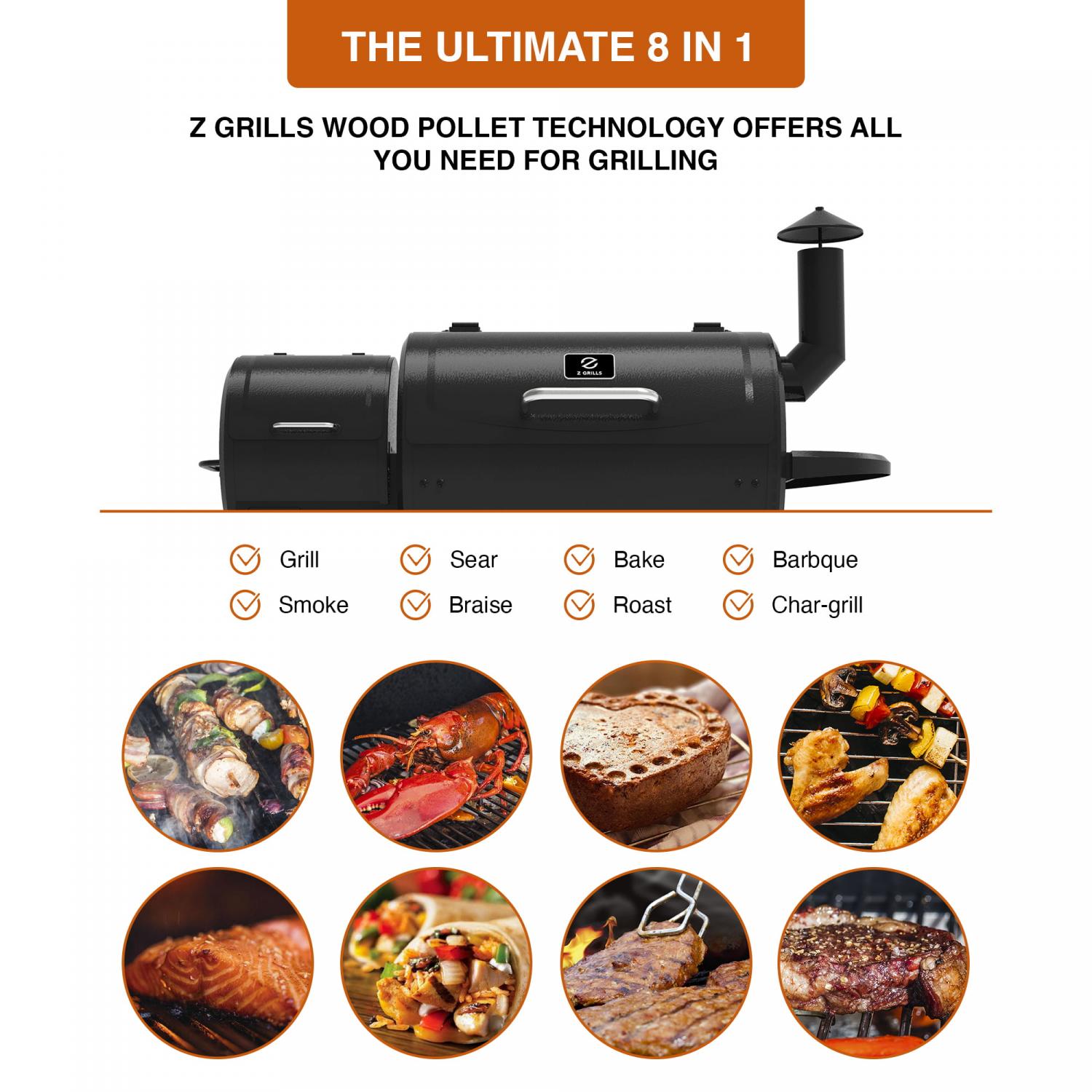 ZPG-450A3 Wood Pellet Grill & Smoker, 8-in-1 BBQ, Black, 2022 Model, Digital Control, 459 sq. in. Cooking Area