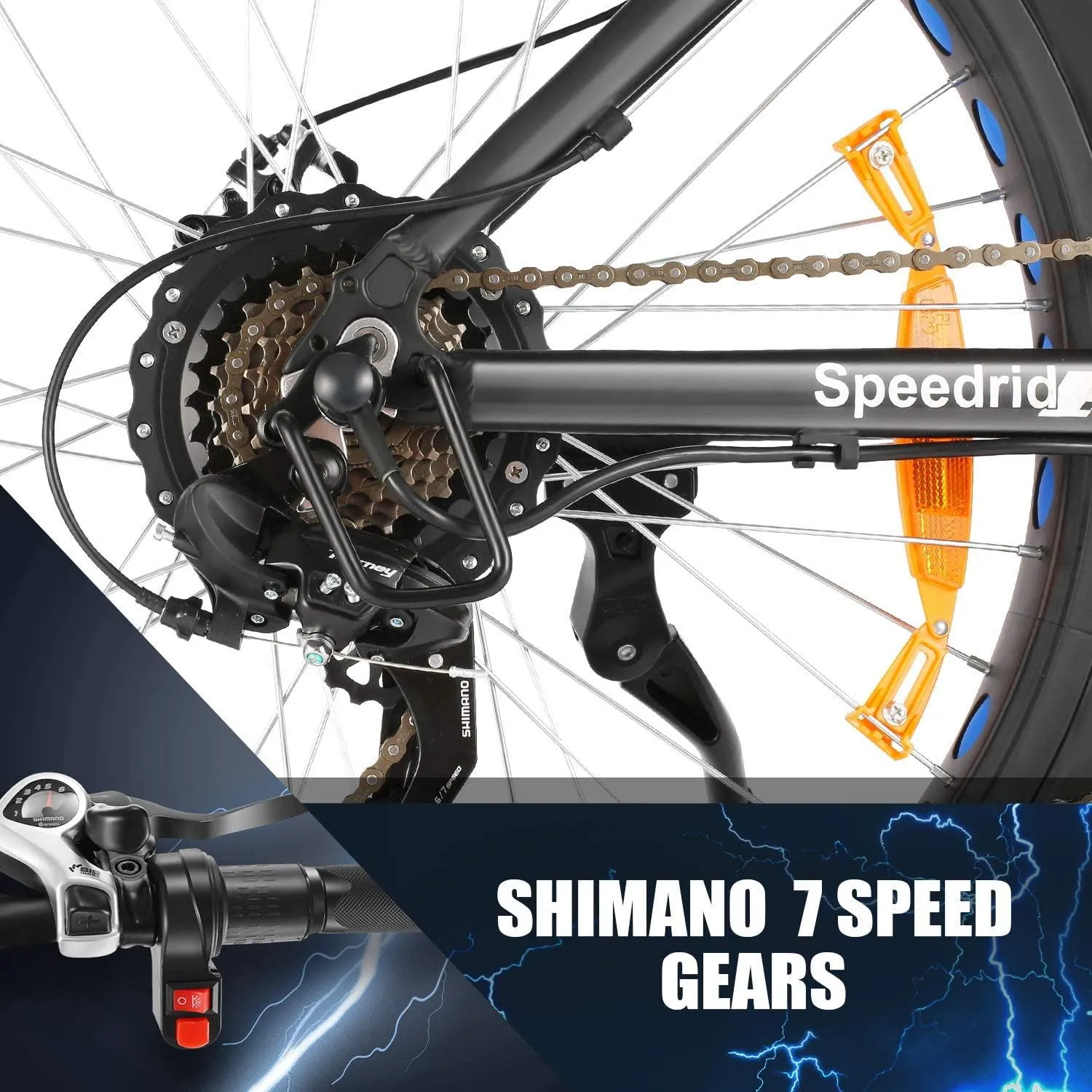 Speedrid Electric Bike 48V 500W Fat Tire Electric Bike Snow Bike 26′′ 4.0, 48V 10Ah Removable Battery and Professional 7 Speed