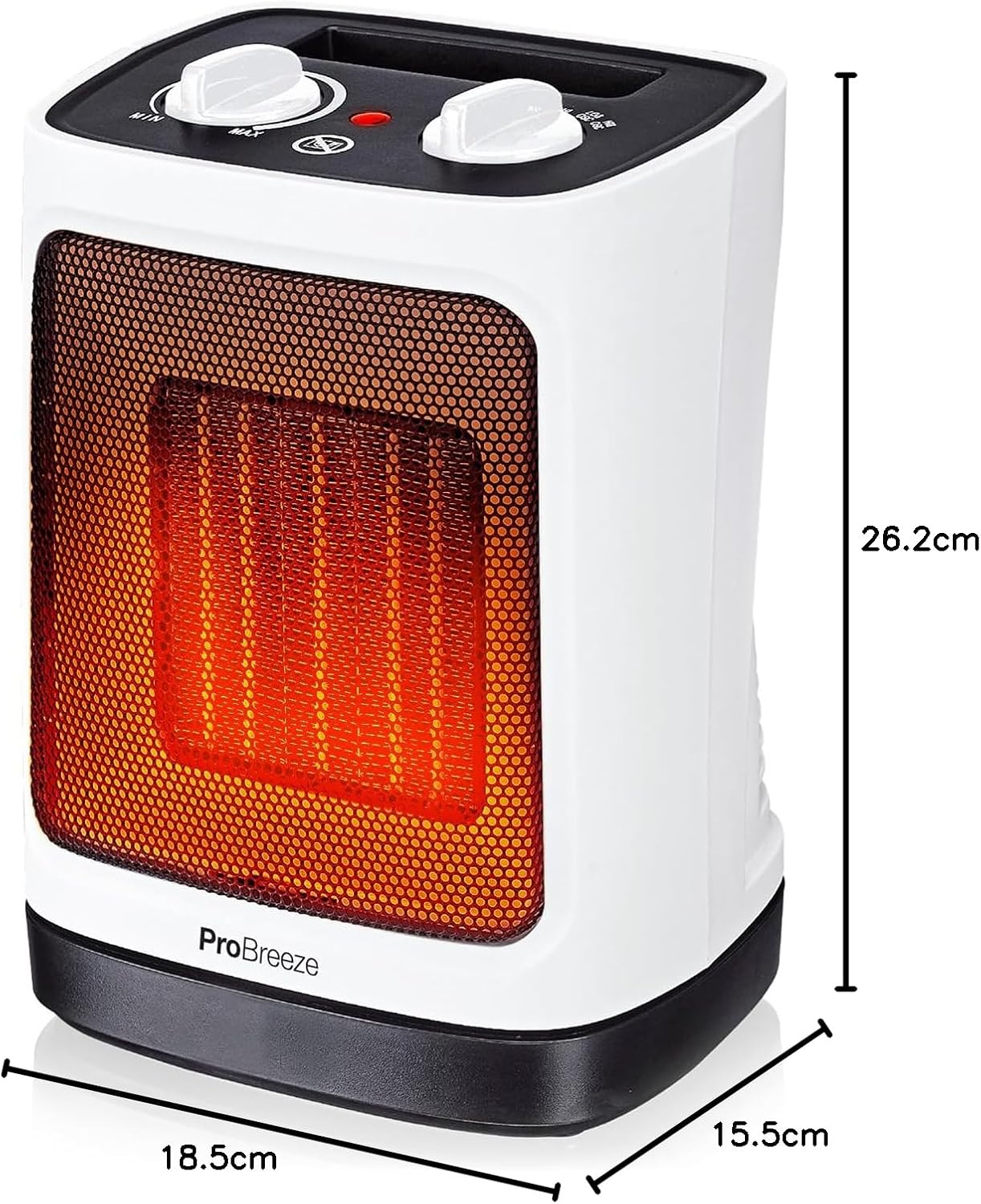 Pro Breeze 2000W Mini Keramik Heizlüfter energiesparend mit automatischer Oszillation, Zwei Leistungsstufen, Kleine Elektroheizung leise für Wohnzimmer, Büro, Terasse - Wei