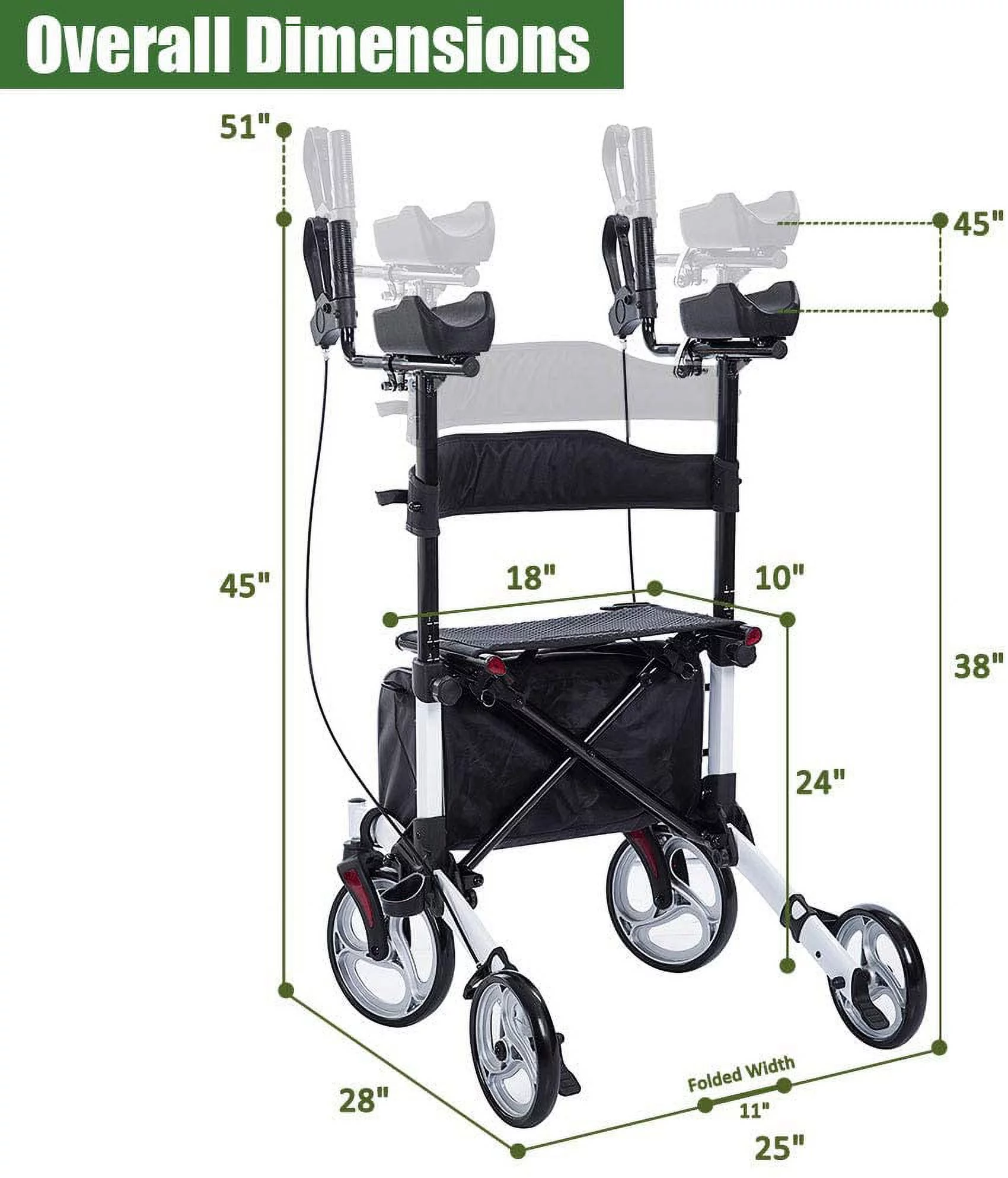 BEYOUR WALKER Upright Walker, Newest Design, Stand Up Rollator Walker Tall Rolling Mobility Walking Aid with 10�� Front Wheels, Seat and Armrest for Seniors and Adults, White