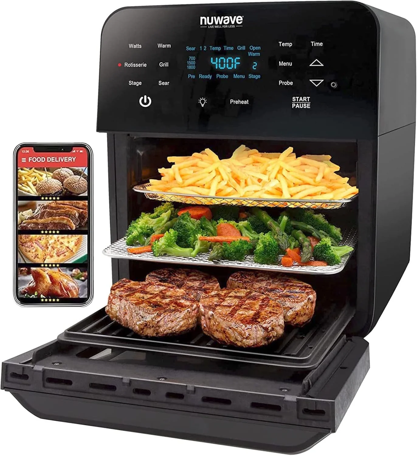 Brio Air Fryer Oven 15.5Qt X-Large Family Size Ultra Non-Stick Grill Griddle Plate