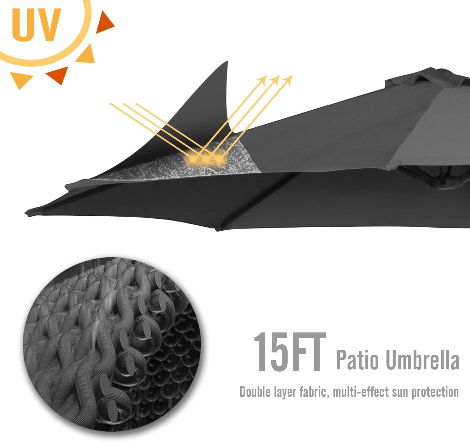 15ft Patio Umbrella with Solar Lights, Large Double Umbrella Outdoor, Rectangle 180''x106'' Umbrellas with 156 PCS LED Lights and Crank Handle for Backyard Deck Pool Shade in Black(1.9