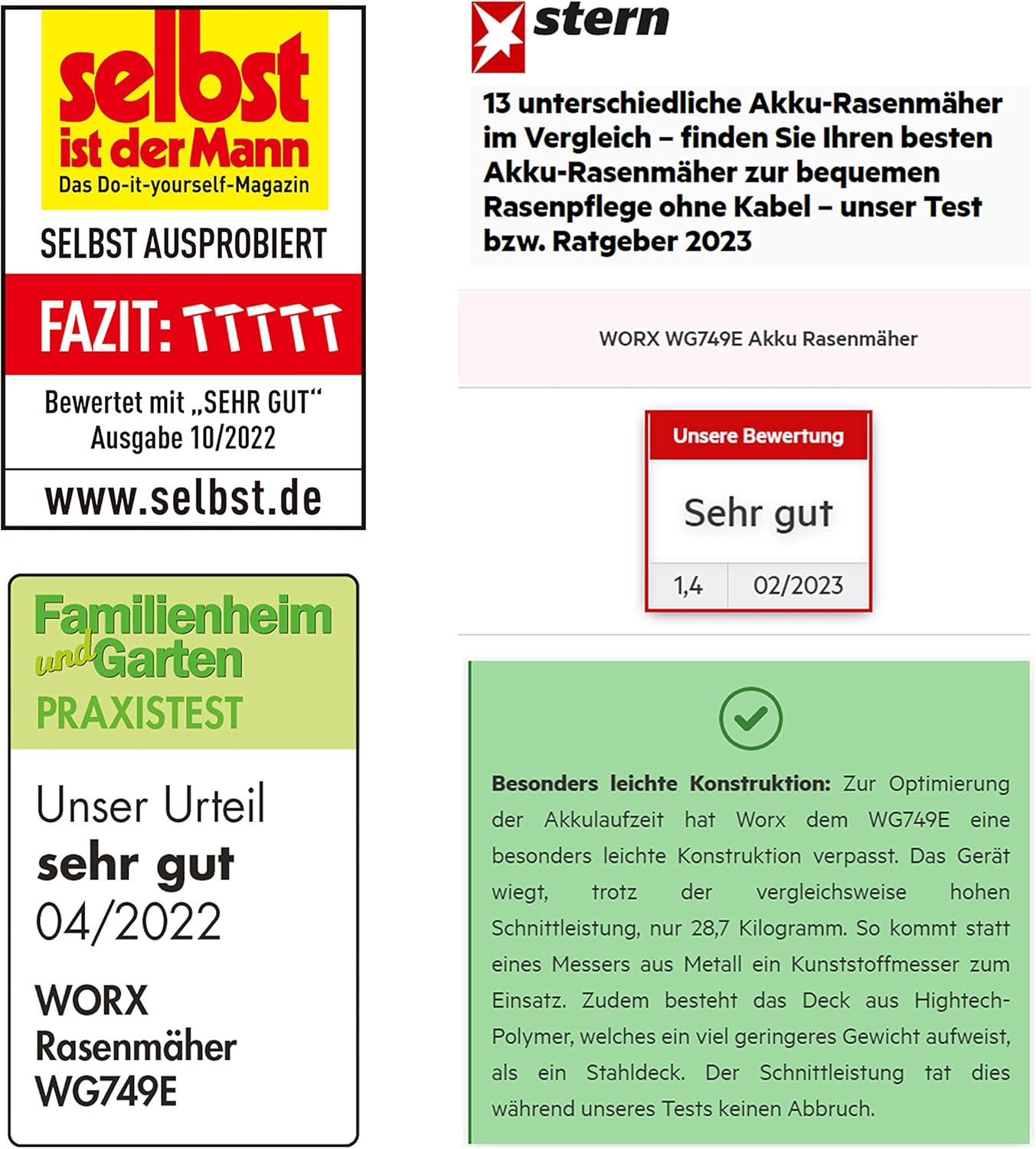 Worx Nitro 34 cm Akku-Rasenmher, Elektrischer Rasenmher, WG779E, 40 V PowerShare PRO 2 STK. 2,5 Ah Akku (Akkus & Ladegert inklusive)