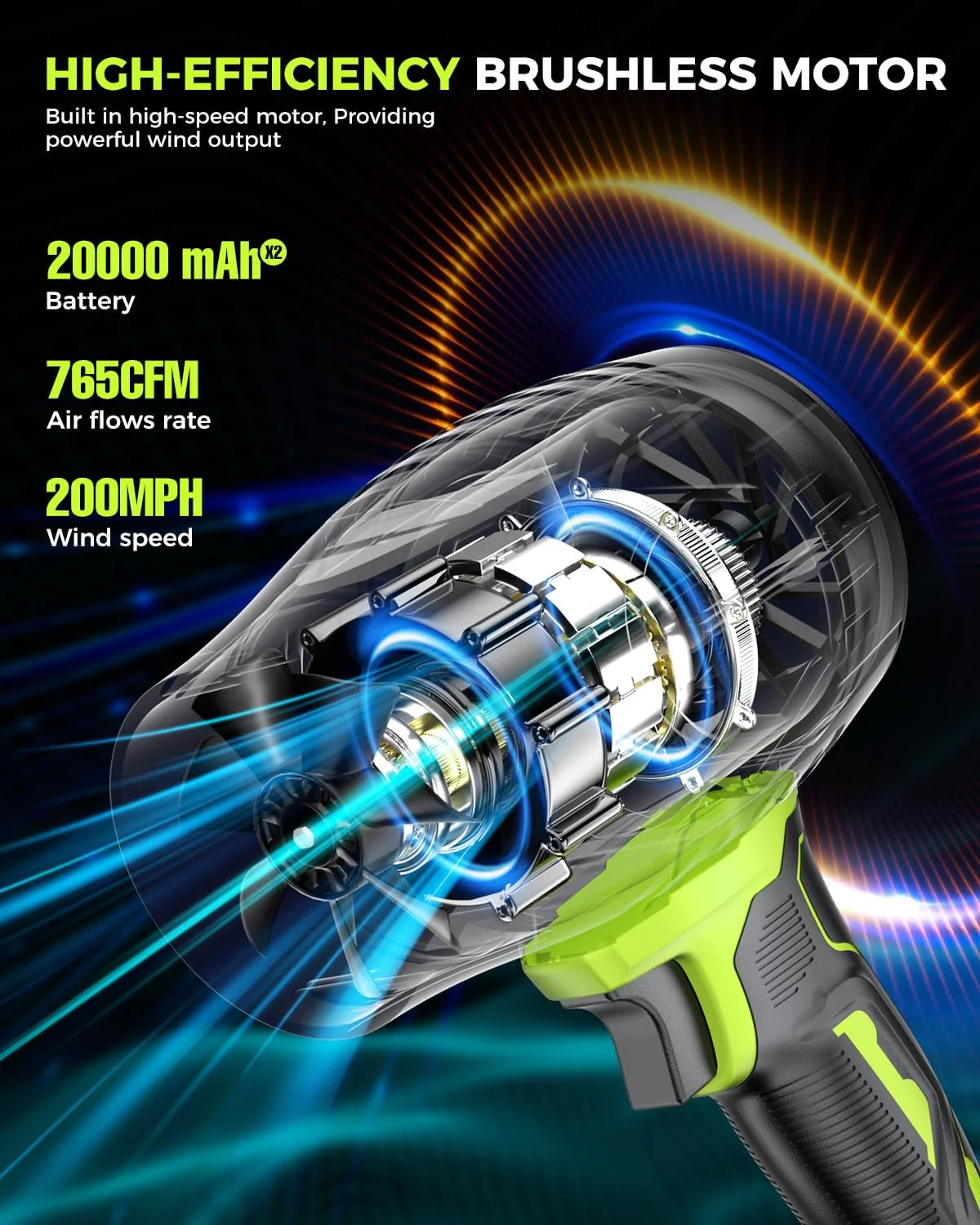 Leaf Blower Cordless with Battery and Charger, 500,000 RPM, Extended Nozzle, Lightweight Handheld Design, Turbo Jet Blower for Patio Cleaning