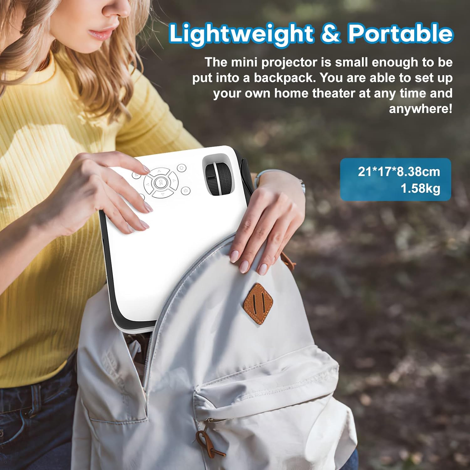 Beamer, Mini Beamer 4K Bluetooth 5.1 Tragbar Heimkino Multimedia Projector 10000Lux Mit 100'' Bildschirm, Kompatibel mit HDMI USB AV, phones,Laptops,TV Stick,PS5