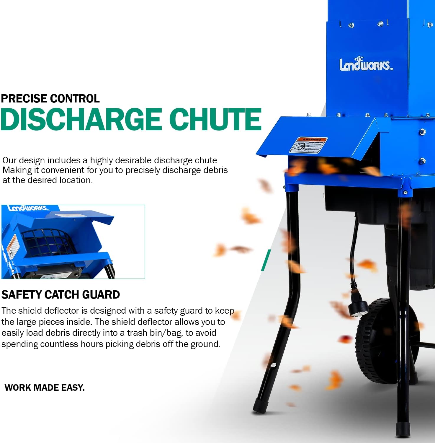 Landworks Leaf Mulcher Shredder Electric Green and Waste Management Heavy Duty 120V AC 11