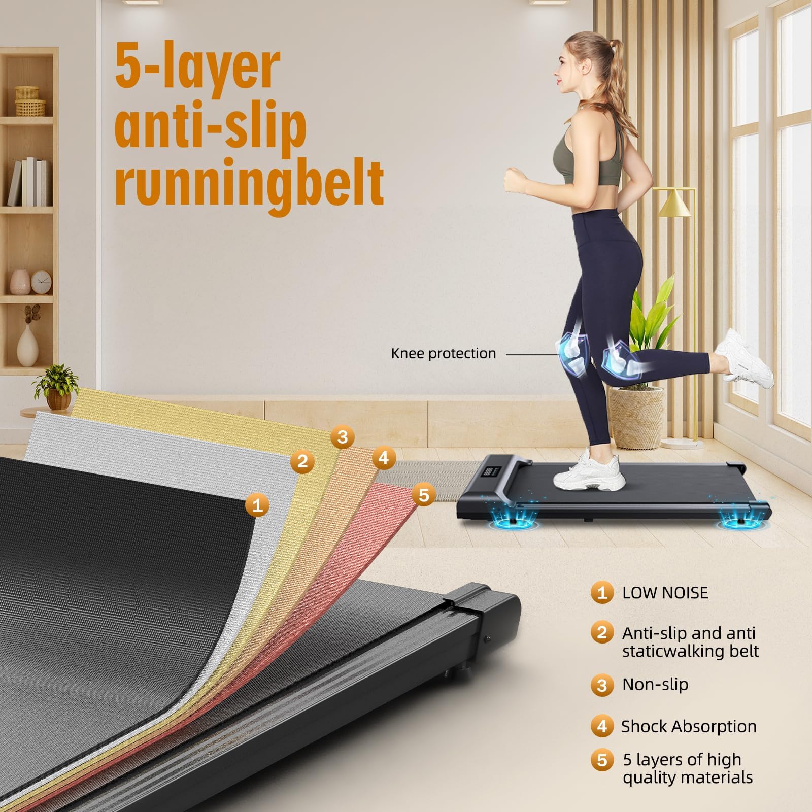 Hivvtui Walking Pad, Under Desk Treadmill for Home Office