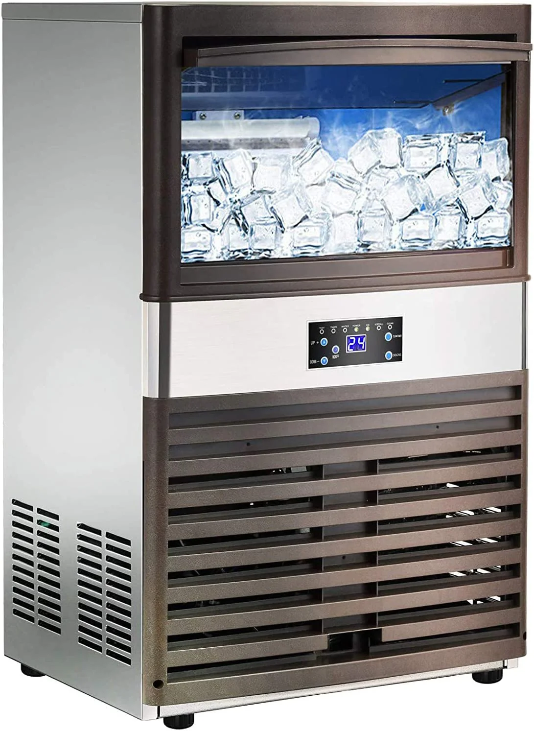 Commercial Ice – 110LBS/24H Stainless Steel Free-Standing Ice Machine Maker Air Cooling Ice