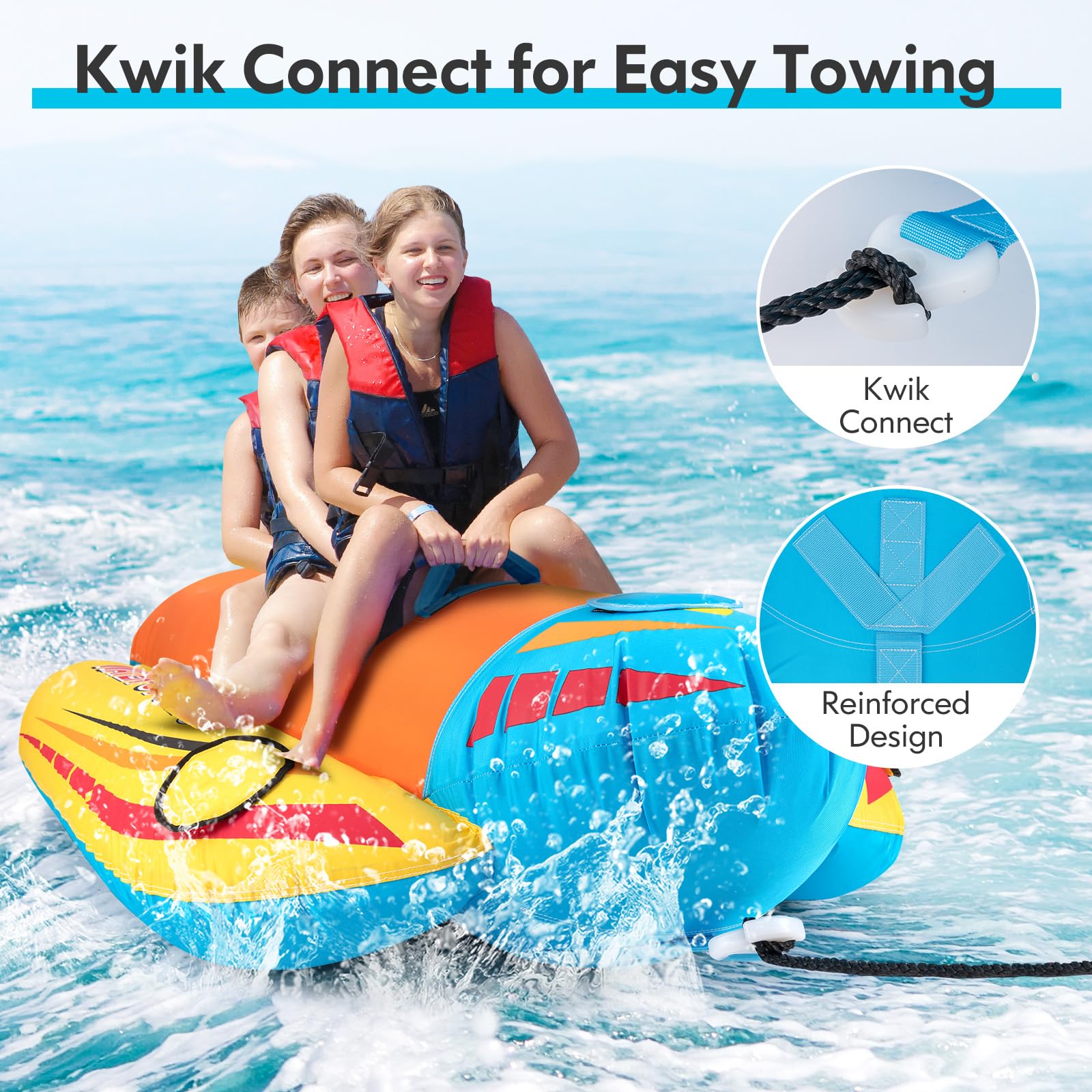 Inflatable Towable Tubes for Boating, Water Sports Banana Boat with 3 EVA-padded Seats for Towing Rider