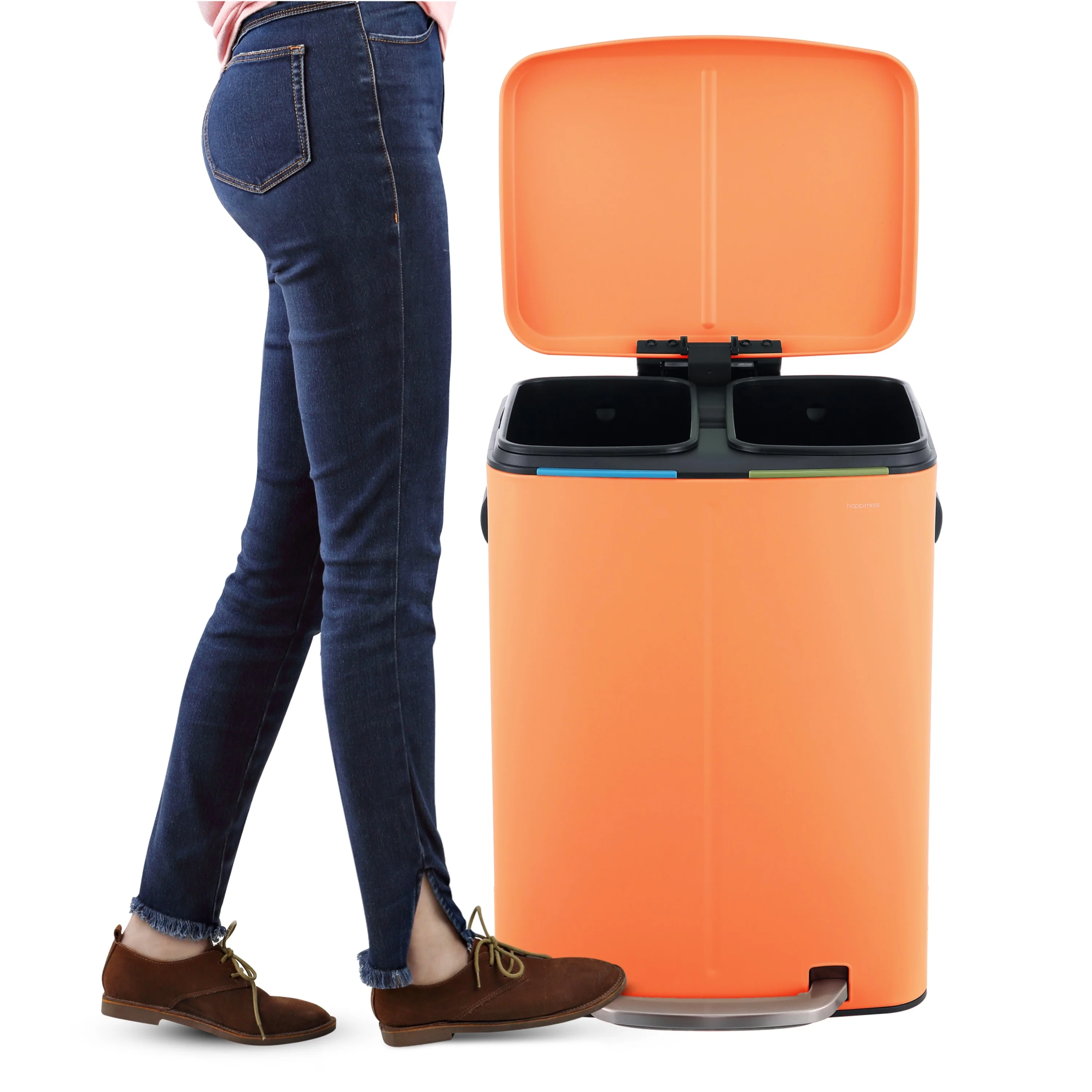 happimess 10.6-Gallon Double Bucket Trash Can with Soft Close Lid