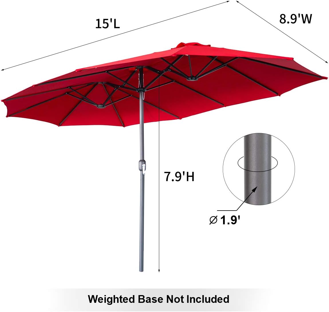 15ft Patio Umbrella with Solar Lights, Large Double Umbrella Outdoor, Rectangle 180''x106'' Umbrellas with 156 PCS LED Lights and Crank Handle for Backyard Deck Pool Shade in Black(1.9