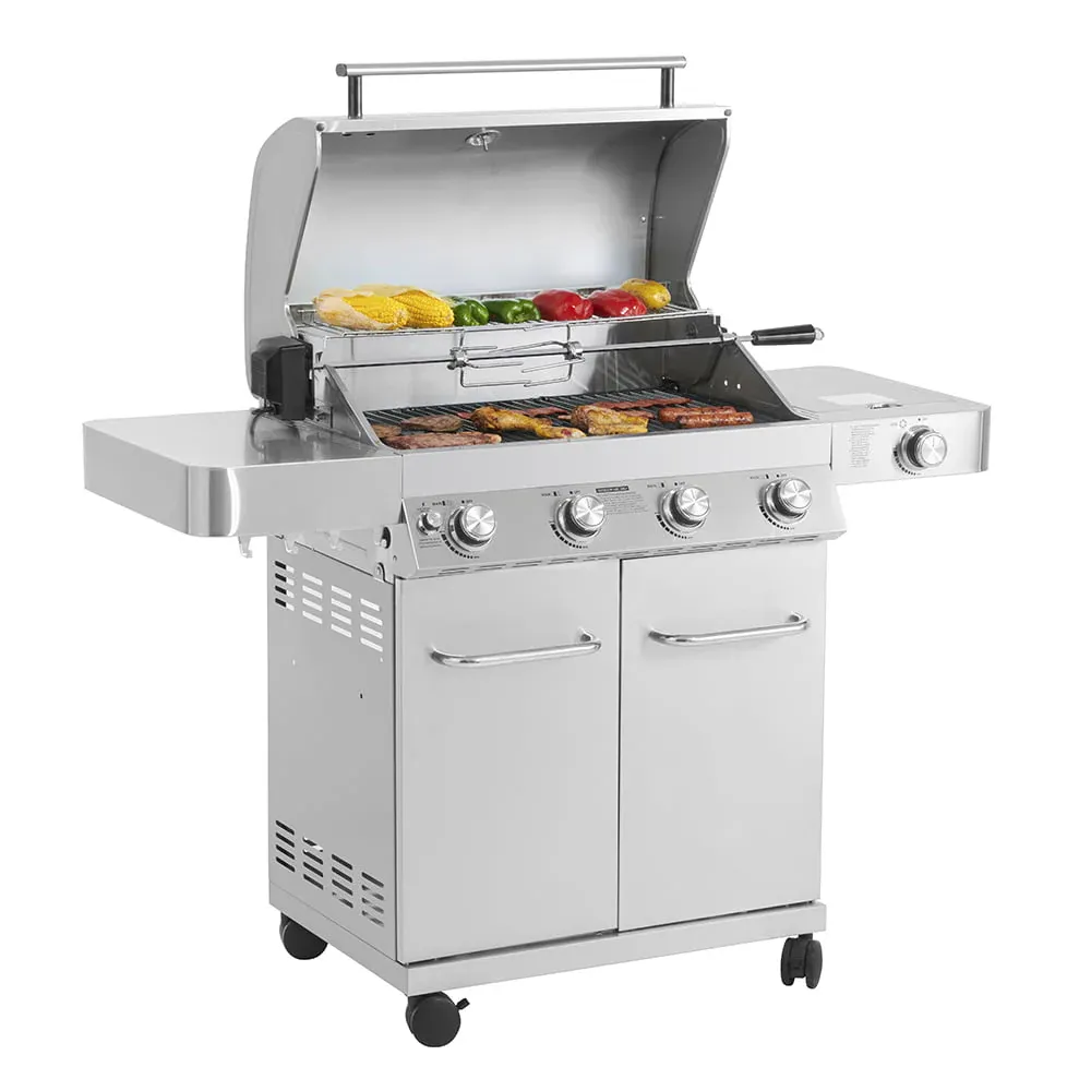 Monument Grills 17842 Stainless Steel 4 Burner Propane Gas Grill with Rotisserie