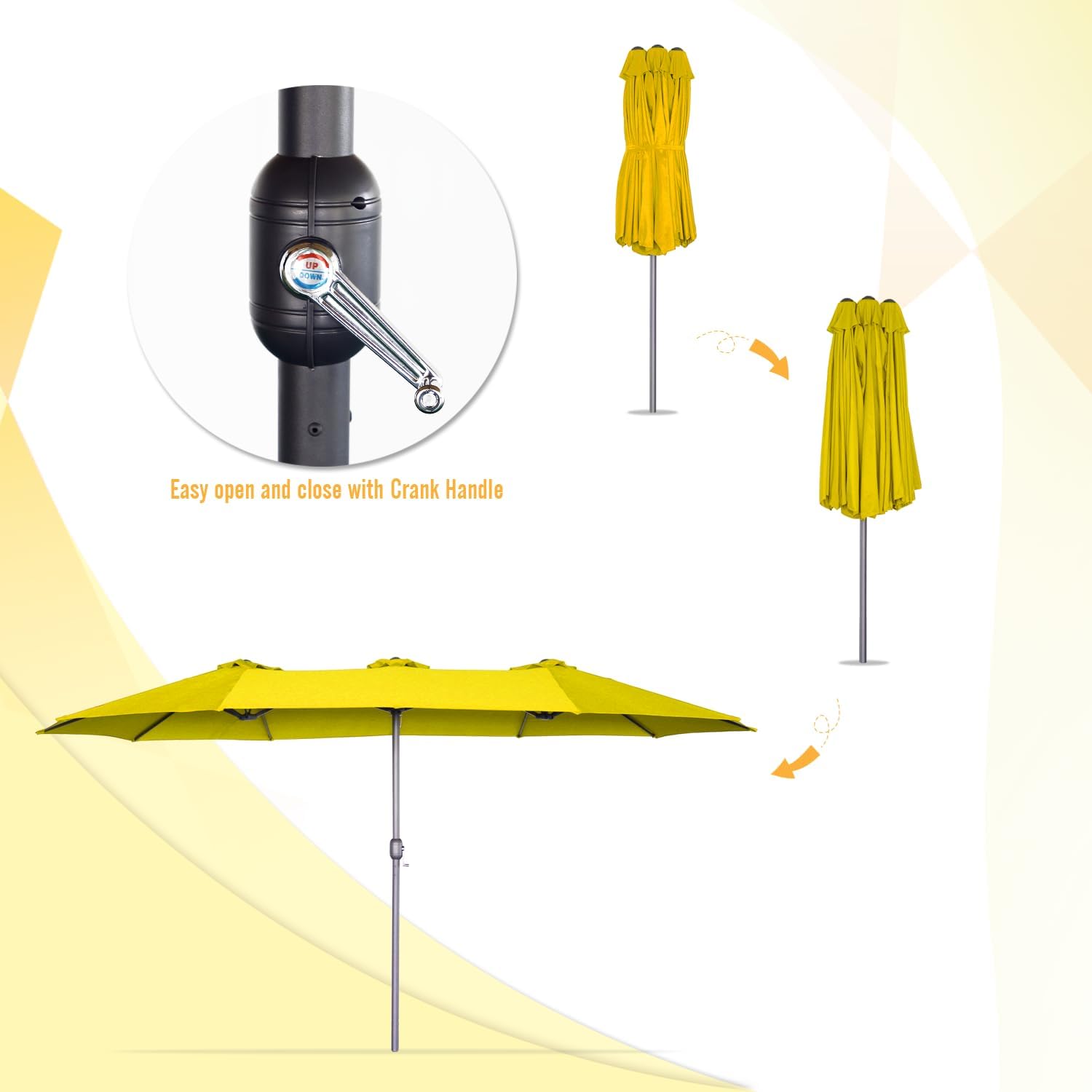 15ft Patio Umbrella with Solar Lights, Large Double Umbrella Outdoor, Rectangle 180''x106'' Umbrellas with 156 PCS LED Lights and Crank Handle for Backyard Deck Pool Shade in Black(1.9